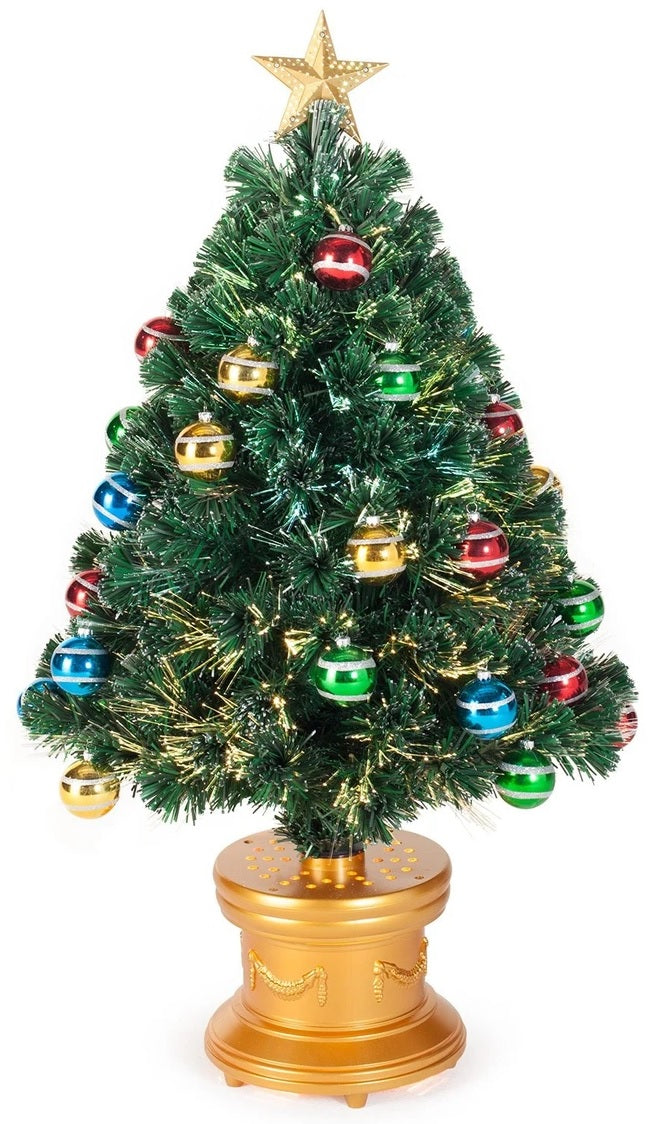 3' Fiber Optic Fireworks Artificial Christmas Tree with Glittered Ball Ornaments - Perfect for Holiday Decor, Home, Office & Party Decorations