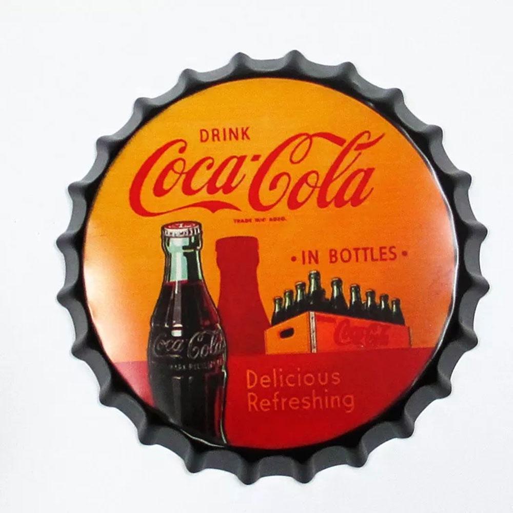 Vintage Coca Cola Bottle Beer Cap Metal Tin Sign Poster - Retro Wall Decor for Home Bar, Pub, or Man Cave - Perfect for Coca Cola Collectors and Vintage Enthusiasts