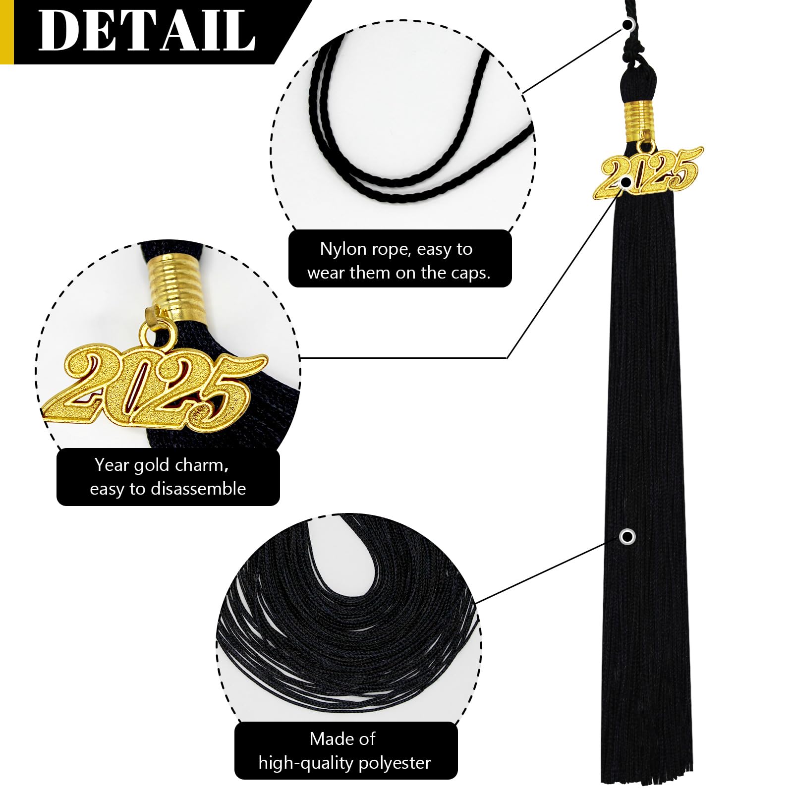 2025 Graduation Tassel - Black Academic Tassel with Gold 2025 Charm for High School & College Graduation Ceremonies - Perfect for Commencement, Yearbooks & Photo Keepsakes