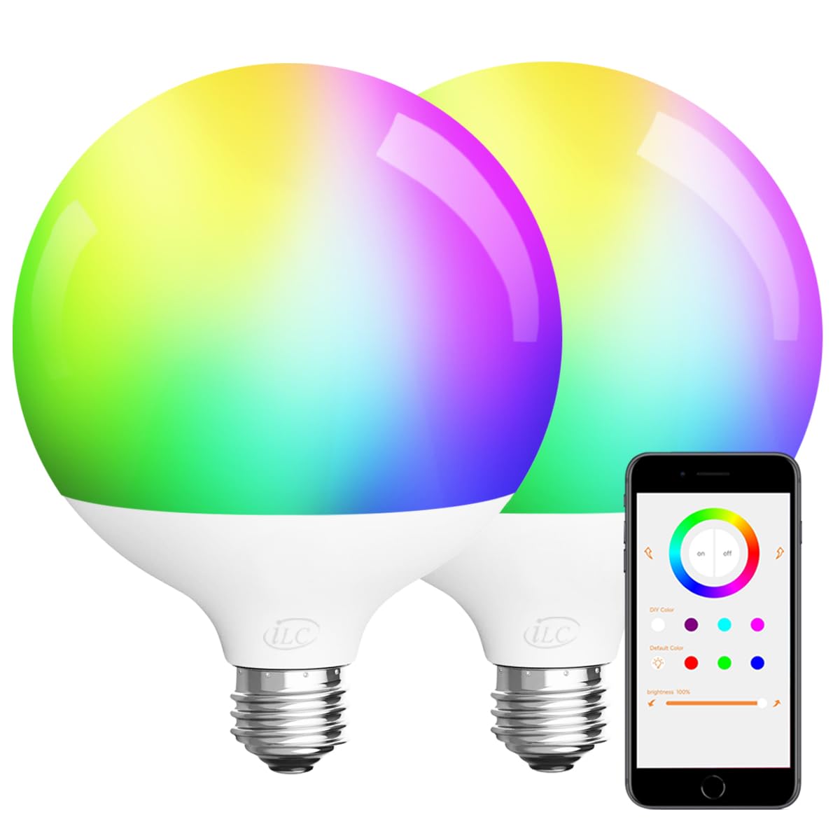 ILC G120 LED Large Globe Light Bulbs 15W (2 Pack) - Smart Color Changing Bulb with Alexa & Echo Compatibility, Adjustable CCT 2700K-6000K, High CRI>95+, 150W Equivalent, E26 Base - Perfect for Bedroom, Living Room & Smart Home Lighting