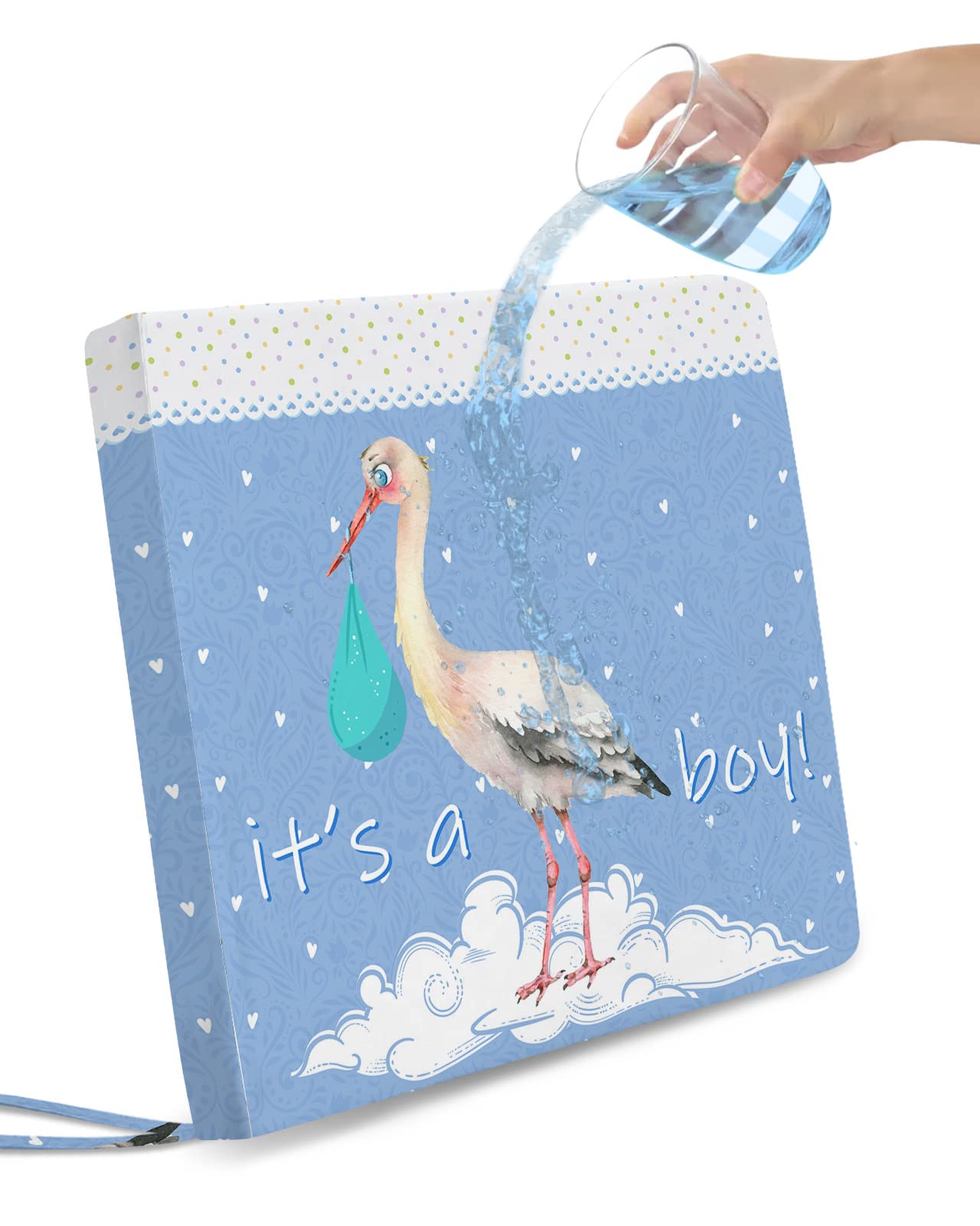 Waterproof Indoor/Outdoor Seat Cushion Cover Set of 2 - Blue Dots Watercolor Design with Ties 20