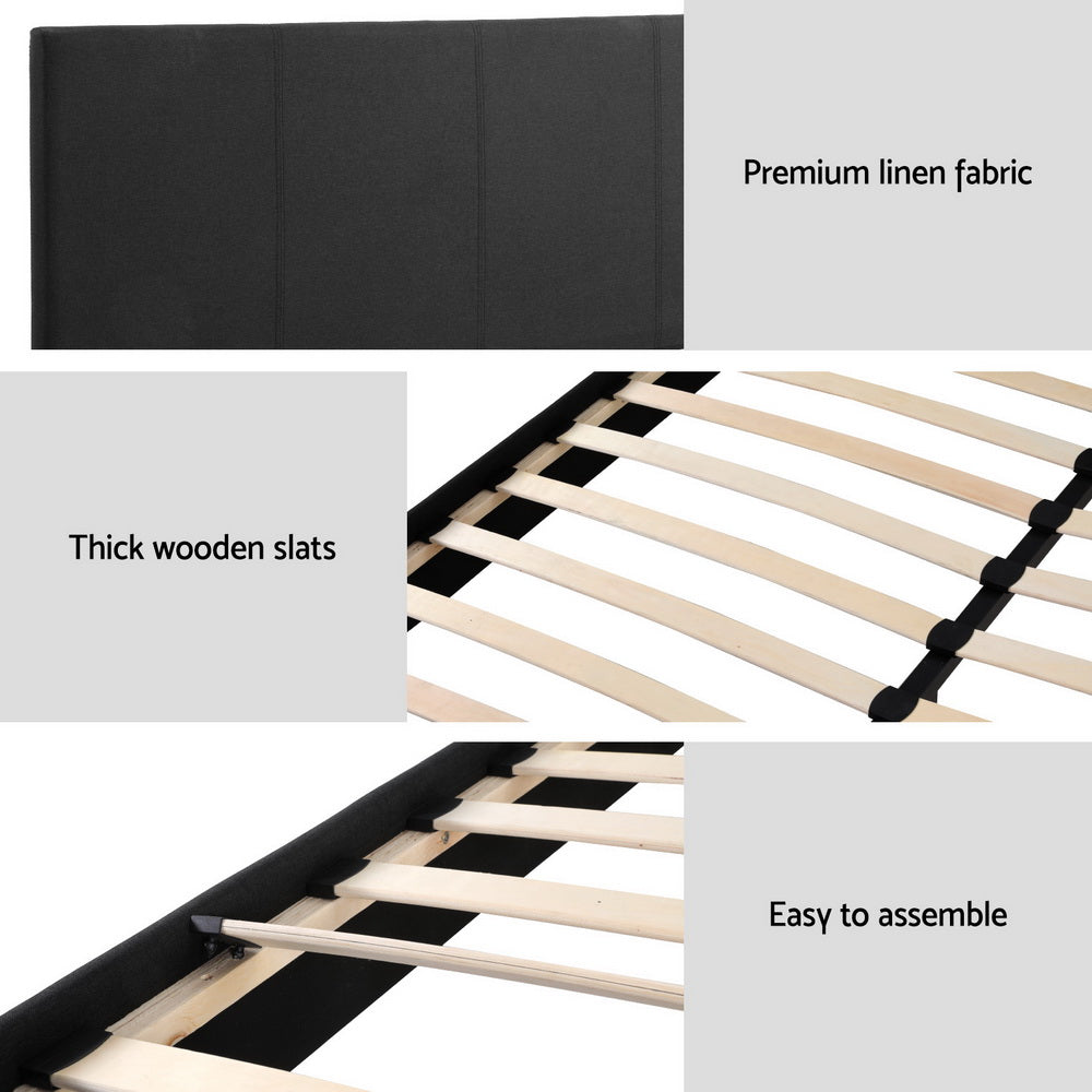 Coogee Grey Double Bed Frame with Sturdy Metal Slats - Perfect for Modern Bedrooms, Guest Rooms & Small Spaces