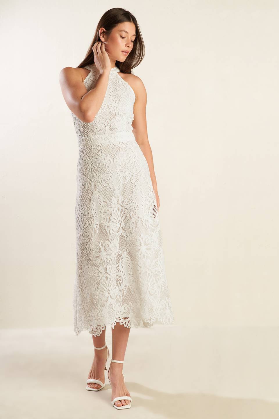Elegant Woven Lace Midi Dress for Women - Boho Chic Dreamcatcher Design - Perfect for Summer Weddings & Beach Vacations