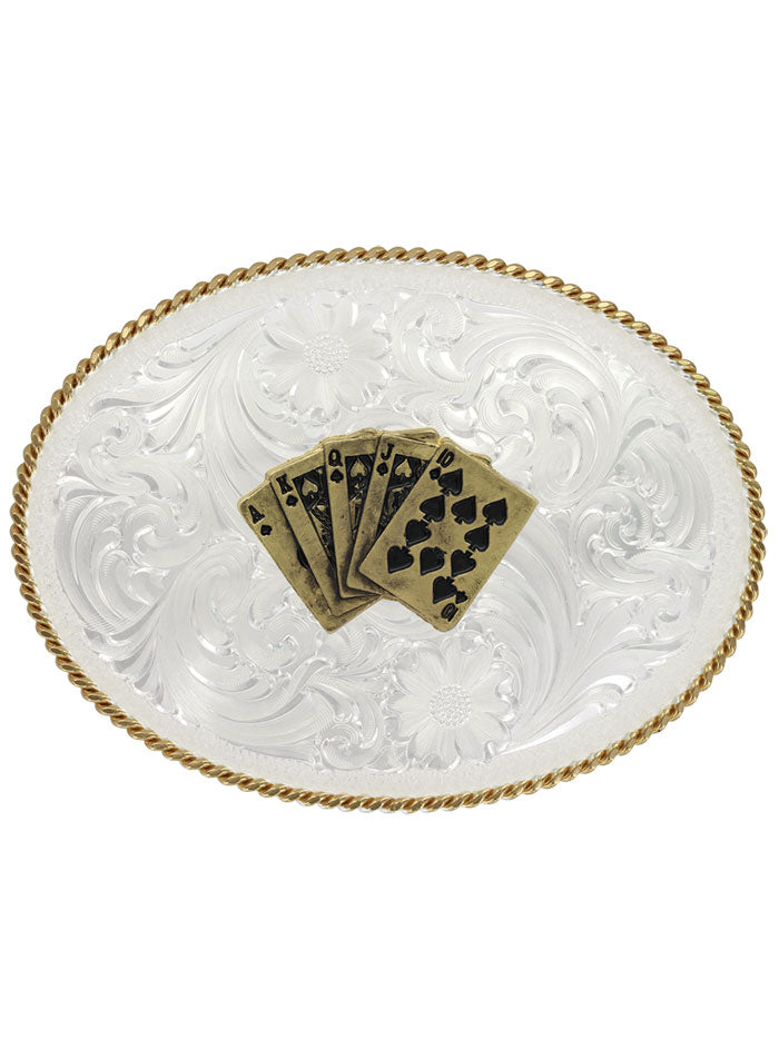 Montana Silversmiths 840F 705 Royal Flush Classic Western Belt Buckle - Genuine Silver for Cowboy Boots & Western Fashion Outfits