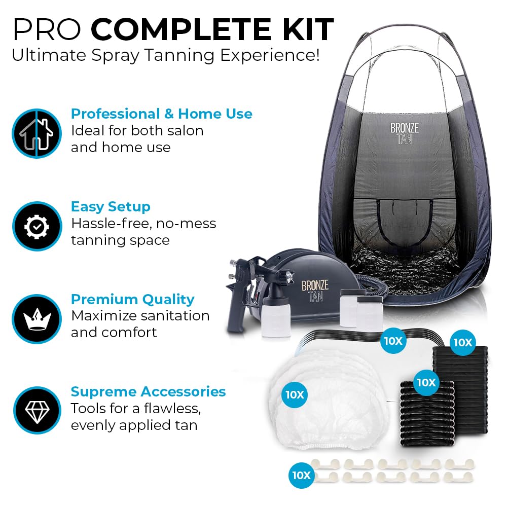 Professional Bronze Tan Spray Tanning Kit with Machine, Quick-Setup Tent, Feet Pads & Accessories - Complete Salon & Home Spray Tan Solution for Beginners & Professionals - Perfect for Mobile Tanning Services & At-Home Glow