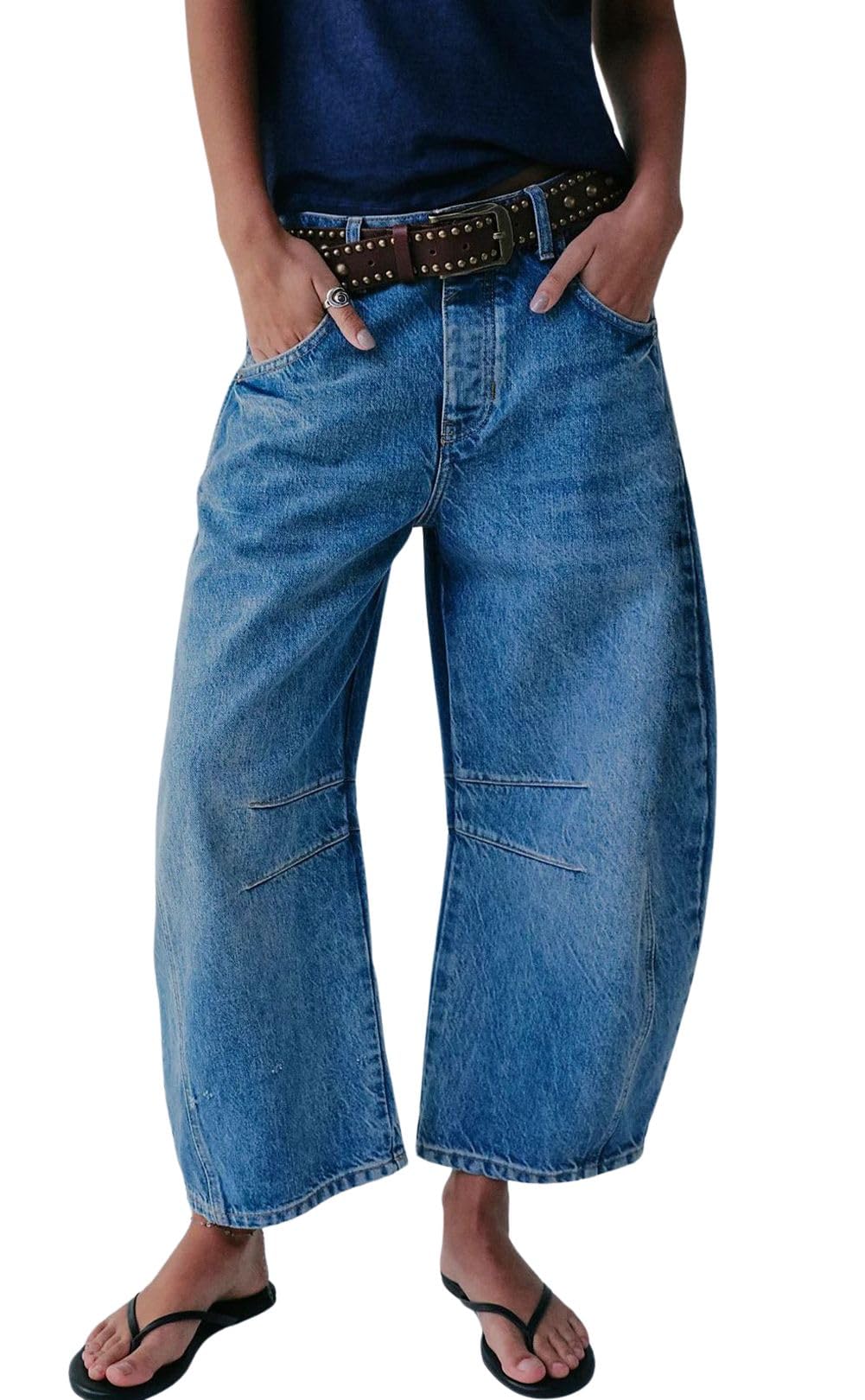 **Women's Y2K Wide Leg Cropped Jeans - Mid Rise Baggy Boyfriend Denim Pants | Vintage Barrel & Harem Style for Casual Outfits & Streetwear**