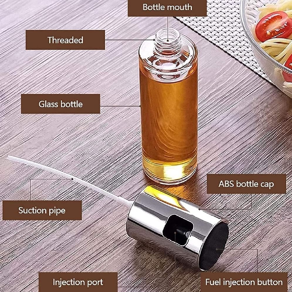 Prostuff.in® 100ml Transparent Glass Oil Spray Bottle - Dosa Oil Sprayer, Vinegar Dispenser, Cooking & Salad Dressing Bottle for Kitchen, BBQ, Baking - Leak-Proof ABS Cap (Perfect for Home Cooking & Restaurant Use)