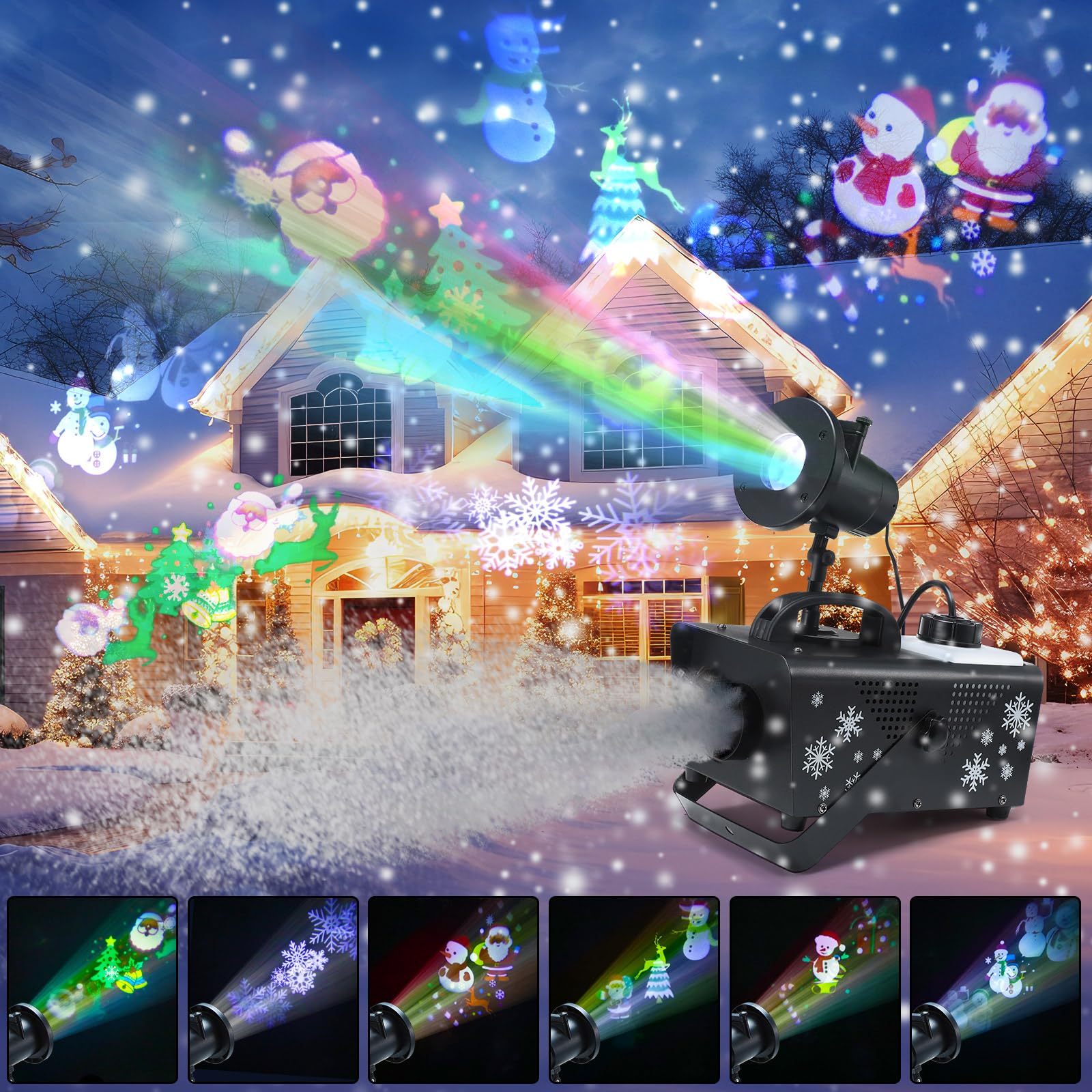 650W Snow Machine with LED Lights & 6 LED Projections - Wireless Remote Control for Christmas, Halloween, Wedding, DJ Stage, Holiday & Garden Parties | Indoor & Outdoor Use for Festive Decorations & Events