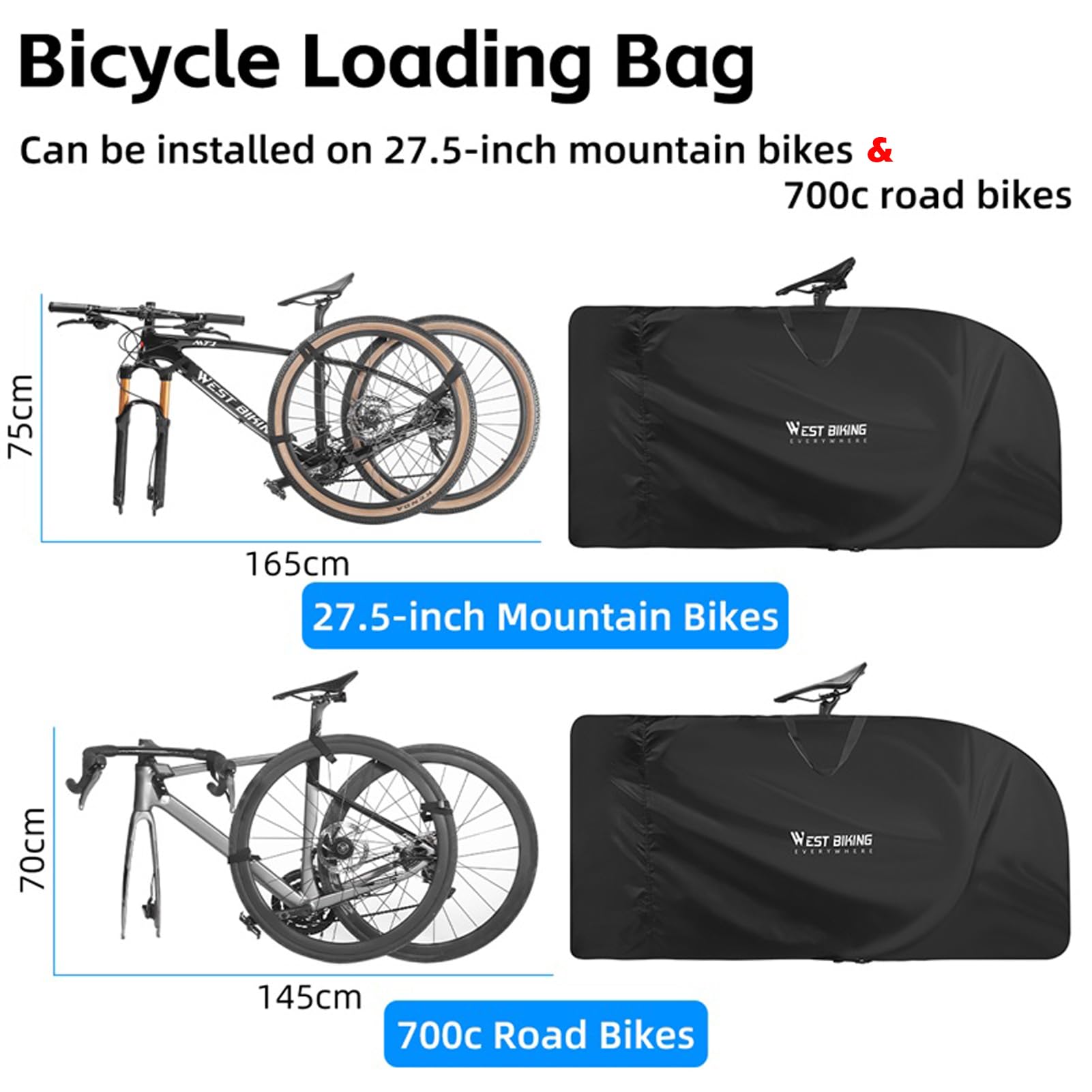 CamGo Foldable Bike Travel Bag - Durable Bicycle Carrier Case for 27.5 Inch Bikes - Waterproof Cycling Transport Bag for Outdoor Adventures, Commuting & Air Travel (Black)