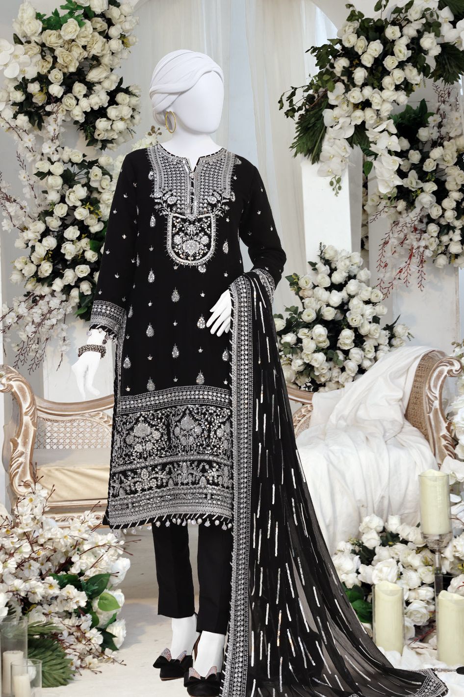 Elegant Black Chiffon Stitched Suit by J. Junaid Jamshed - Perfect for Weddings, Parties & Formal Occasions