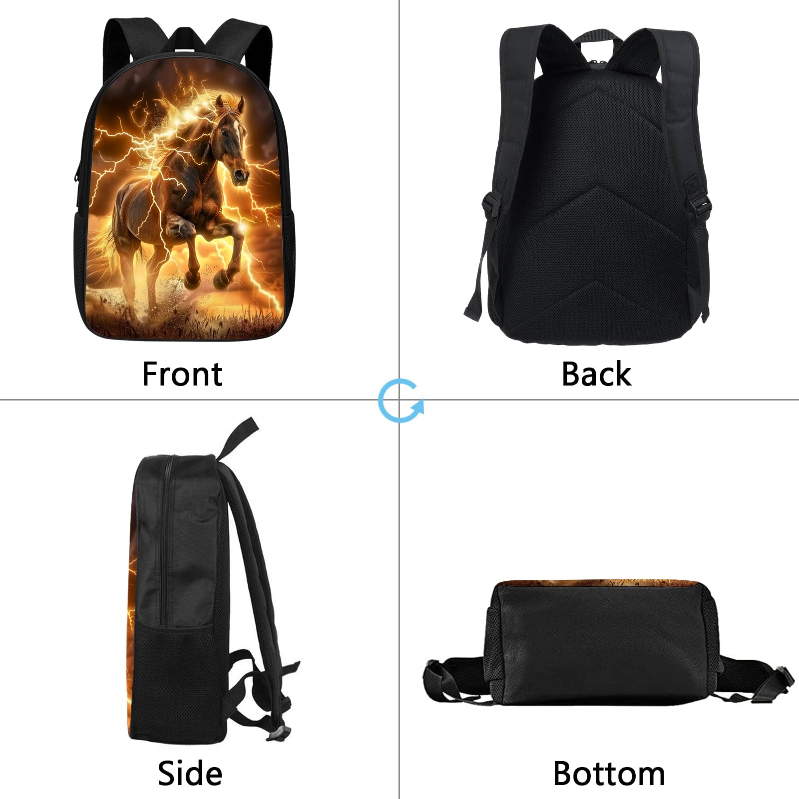 Lightning Horse Backpack for Boys & Girls - 17 Inch School Bag with Laptop Compartment | Durable Kids Backpack for Elementary, Middle, High School & College | Perfect for Travel, Daypack & Daily Use
