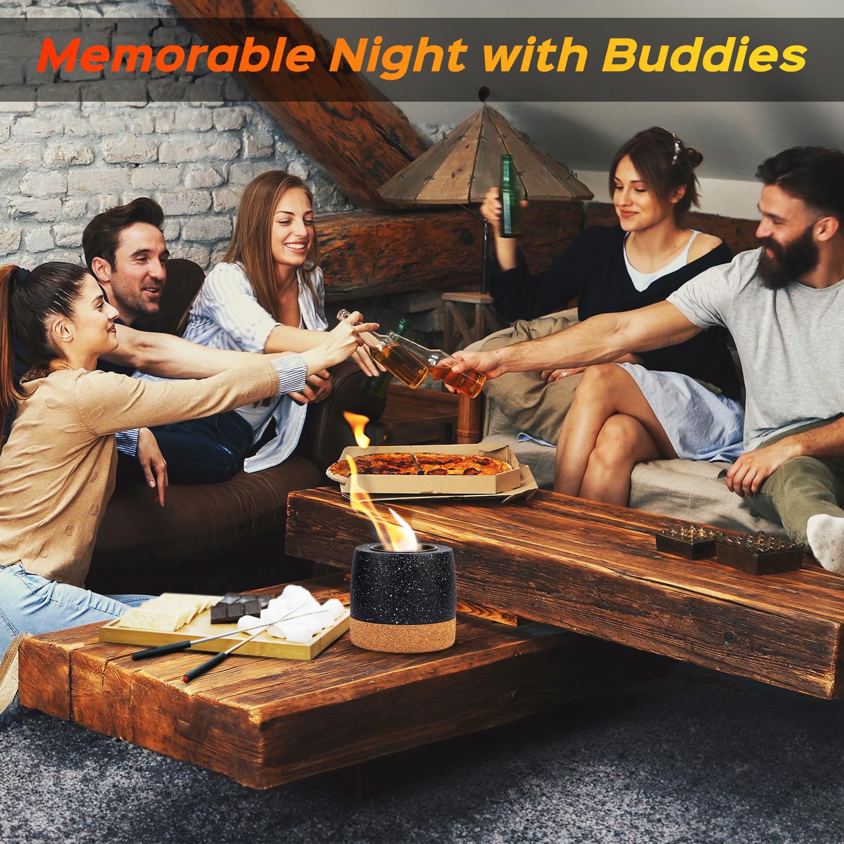 Round Concrete Smokeless Tabletop Fire Pit - Indoor & Outdoor Smores Maker Kit for Backyard, Patio, Camping - Perfect Gift for Women, Mom, Wedding, Housewarming, Christmas, Birthday, White Elephant