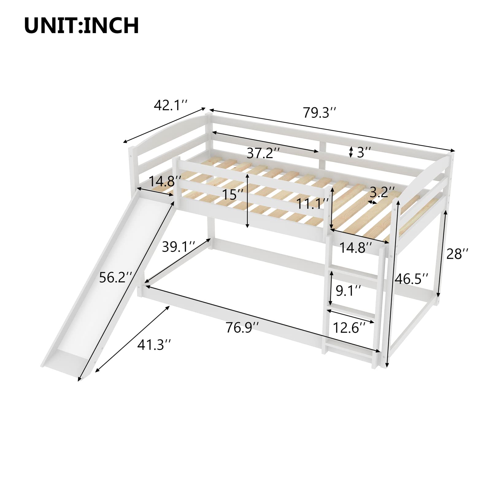 Twin Over Twin Wooden Bunk Bed with Convertible Slide & Ladder - Sturdy Wood Slat Support for Kids, Teens & Adults - No Box Spring Needed - White - Perfect for Small Bedrooms, Dorm Rooms & Vacation Homes
