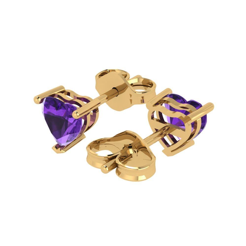 1.50 Carat Heart Cut Solitaire Stud Earrings - Natural Amethyst Gemstone in 14K Yellow Gold, Push Back Closure - Perfect Anniversary Gift for Her, Valentine's Day Present, Romantic Jewelry for Special Occasions