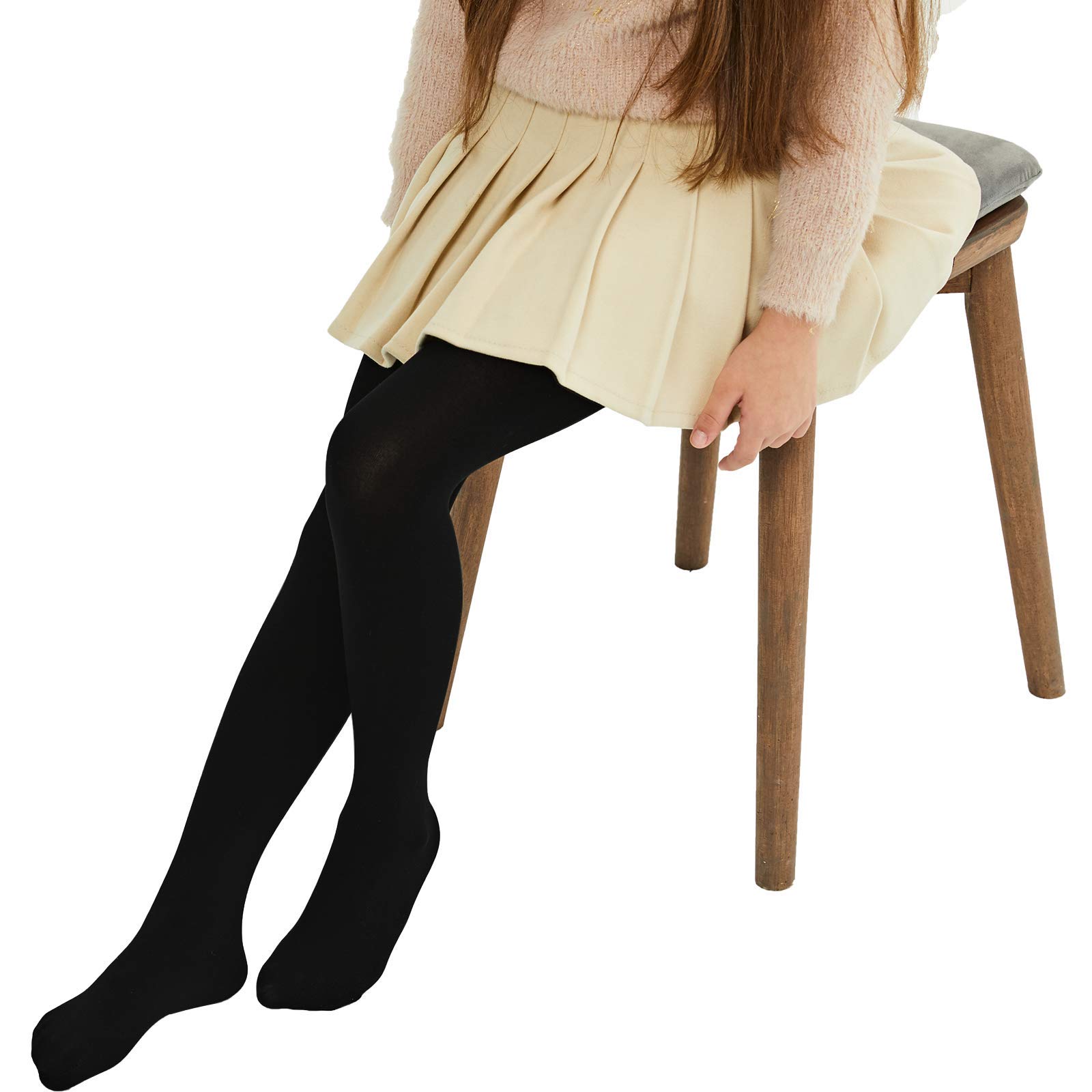 MANZI Girls Fleece Lined Winter Tights 400 Denier - Warm Thermal Footed Stockings, Thick Opaque Leggings for Toddlers & Kids - Perfect for Cold Weather, School, Playdates & Outdoor Activities