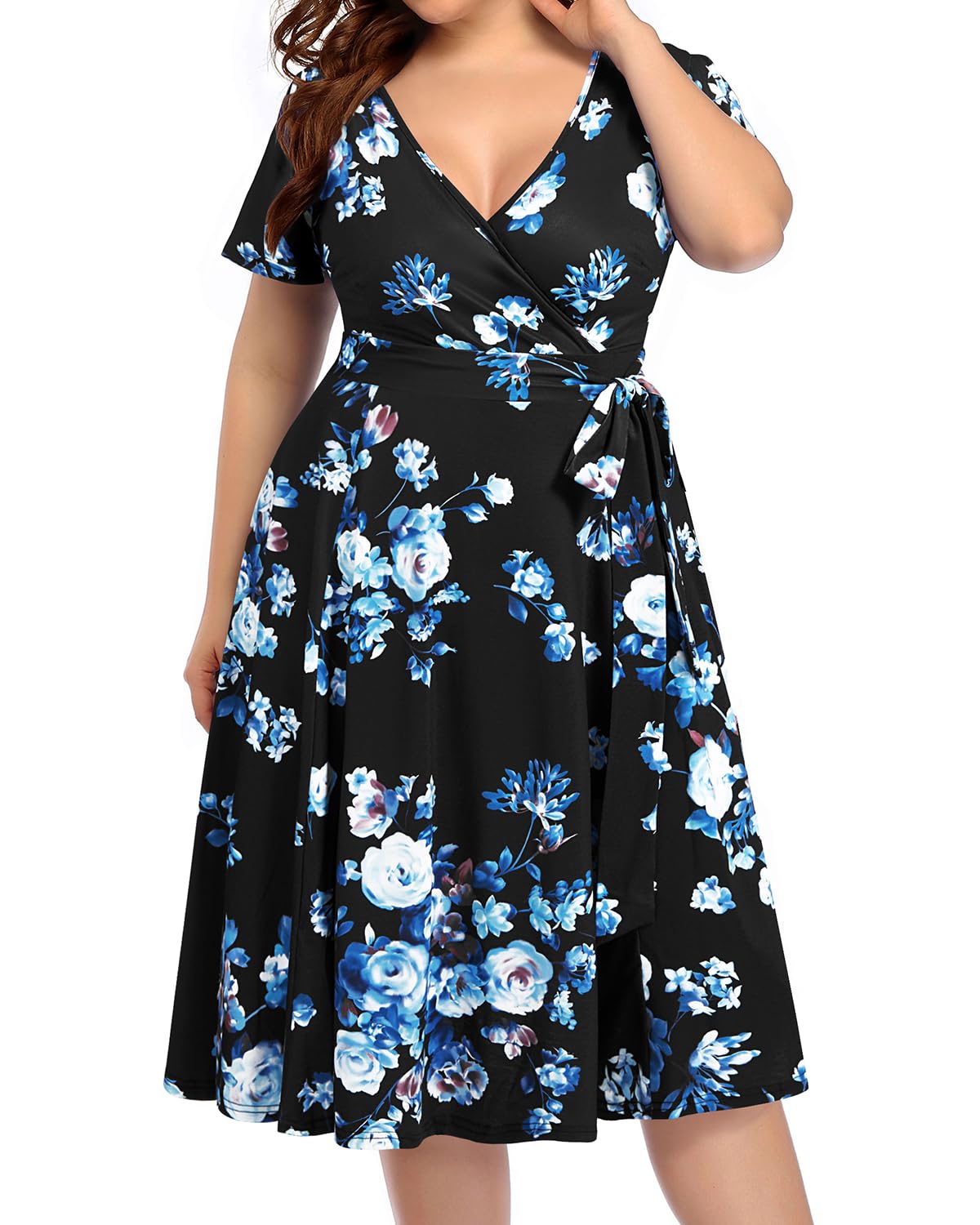 **Plus Size Women's Pinup Fashion Wrap Dress - Empire Waist Semi-Formal Cocktail Midi Dress for Wedding Guest, Party & Special Occasions**