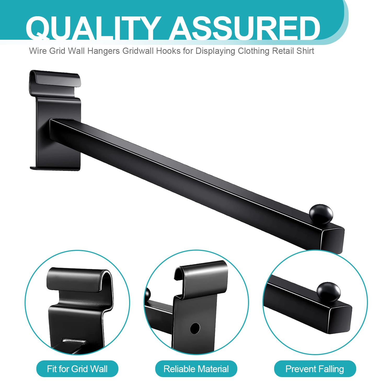 10 Pack Black Straight Arm Faceout Gridwall Hooks - 15.75 Inch Heavy Duty Wire Grid Wall Hangers for Retail Display & Store Organization - Perfect for Clothing, Jewelry, and Accessory Displays