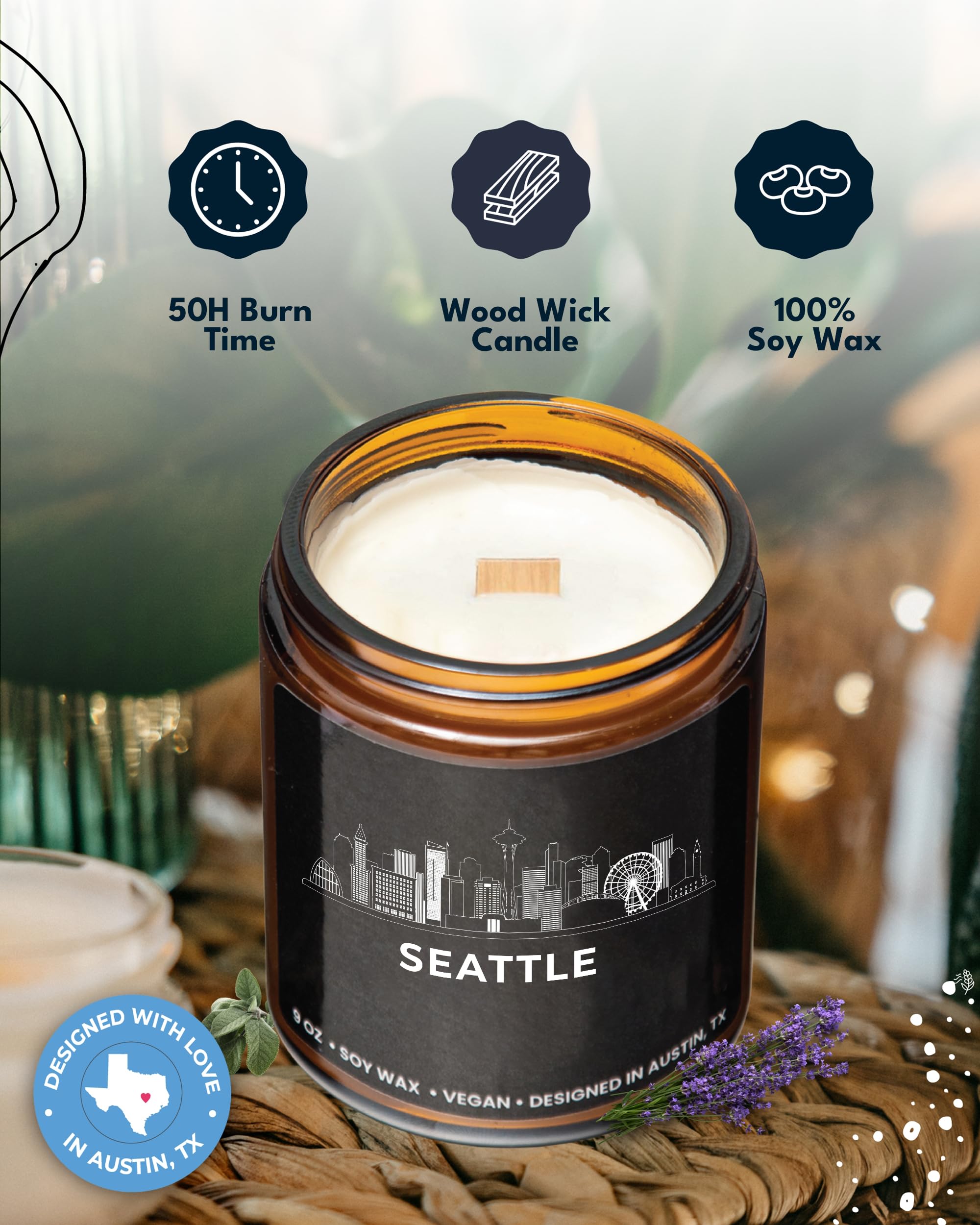 Seattle Scented Candle - Best Seattle Souvenirs & Unique Gifts for Women & Men | Seattle-Themed Home Decor, Birthday, Christmas & Housewarming Presents | Perfect for Relaxation & Pacific Northwest Inspired Spaces