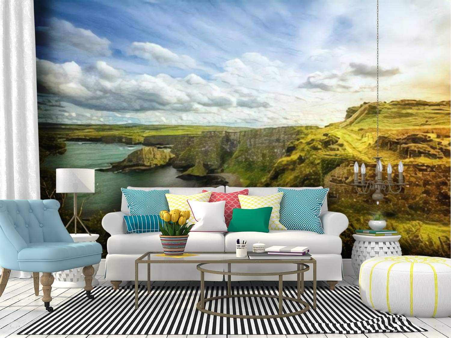 RECETHROWS Peel and Stick Wallpaper - Northern Ireland Coast Wall Mural, Self-Adhesive Removable Vinyl Film for Home Decor, Large Wall Sticker for Living Room, Bedroom & Office