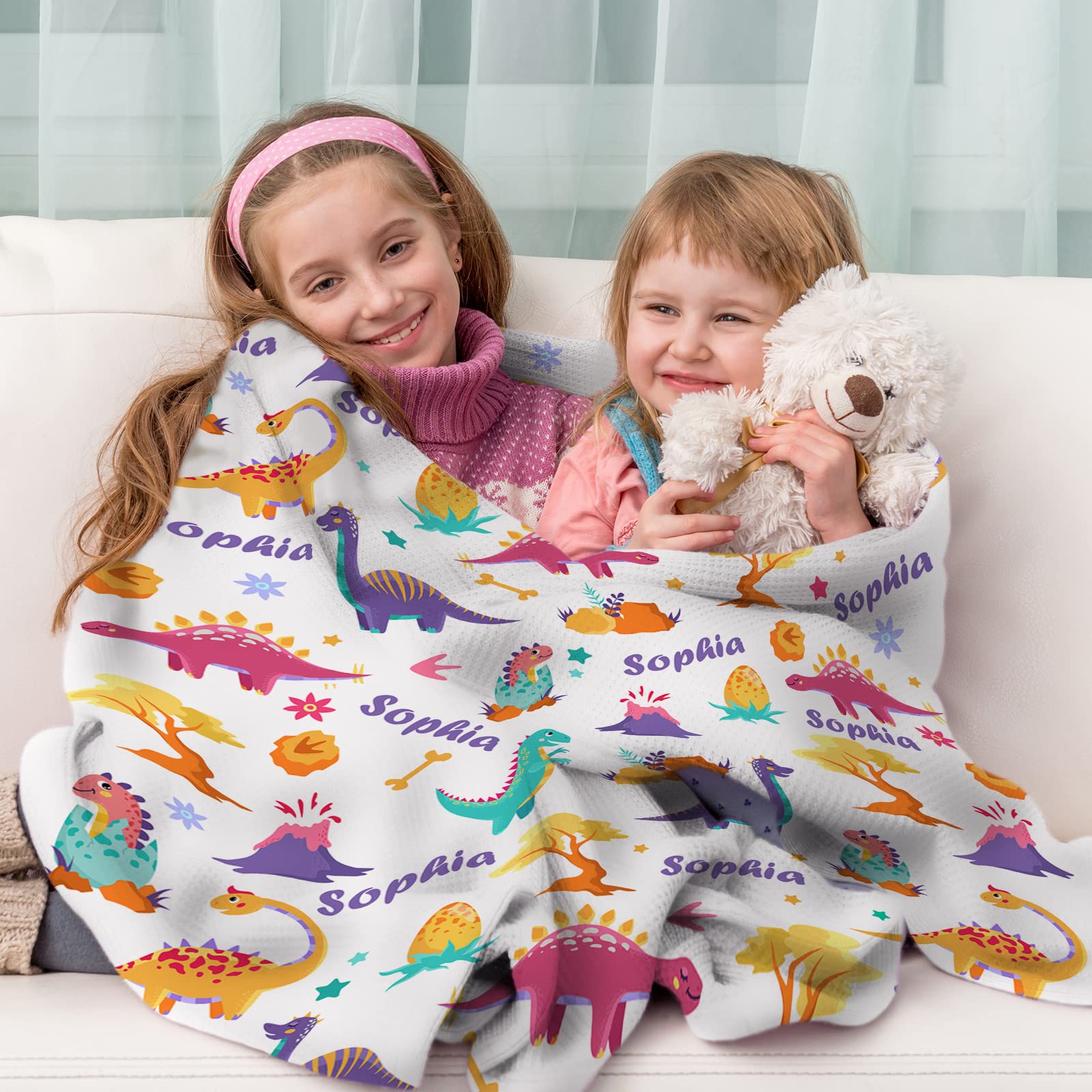 Personalized Dinosaur Fleece Blanket for Kids & Toddlers - Custom Name Baby Throw Blanket for Boys & Girls - Soft 40