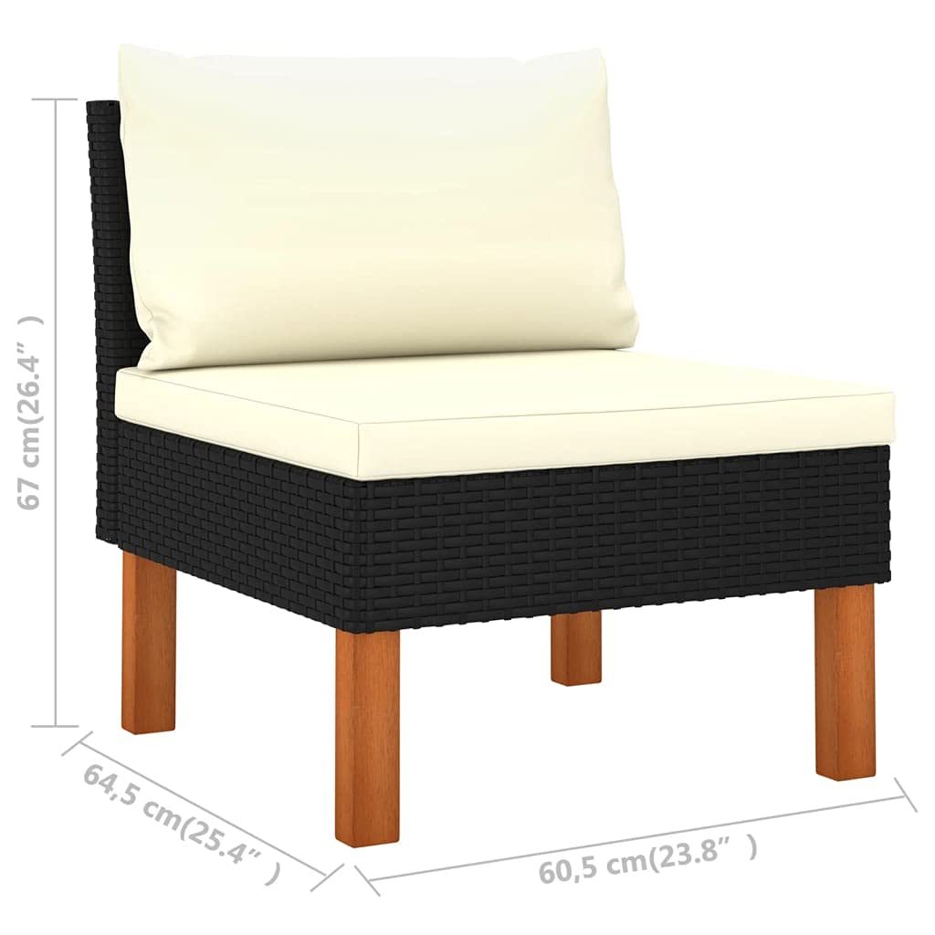 8-Piece Patio Lounge Set with Cushions - Black Poly Rattan & Eucalyptus Wood Outdoor Furniture for Porch, Deck, or Garden - Perfect for Entertaining and Relaxing Outdoors