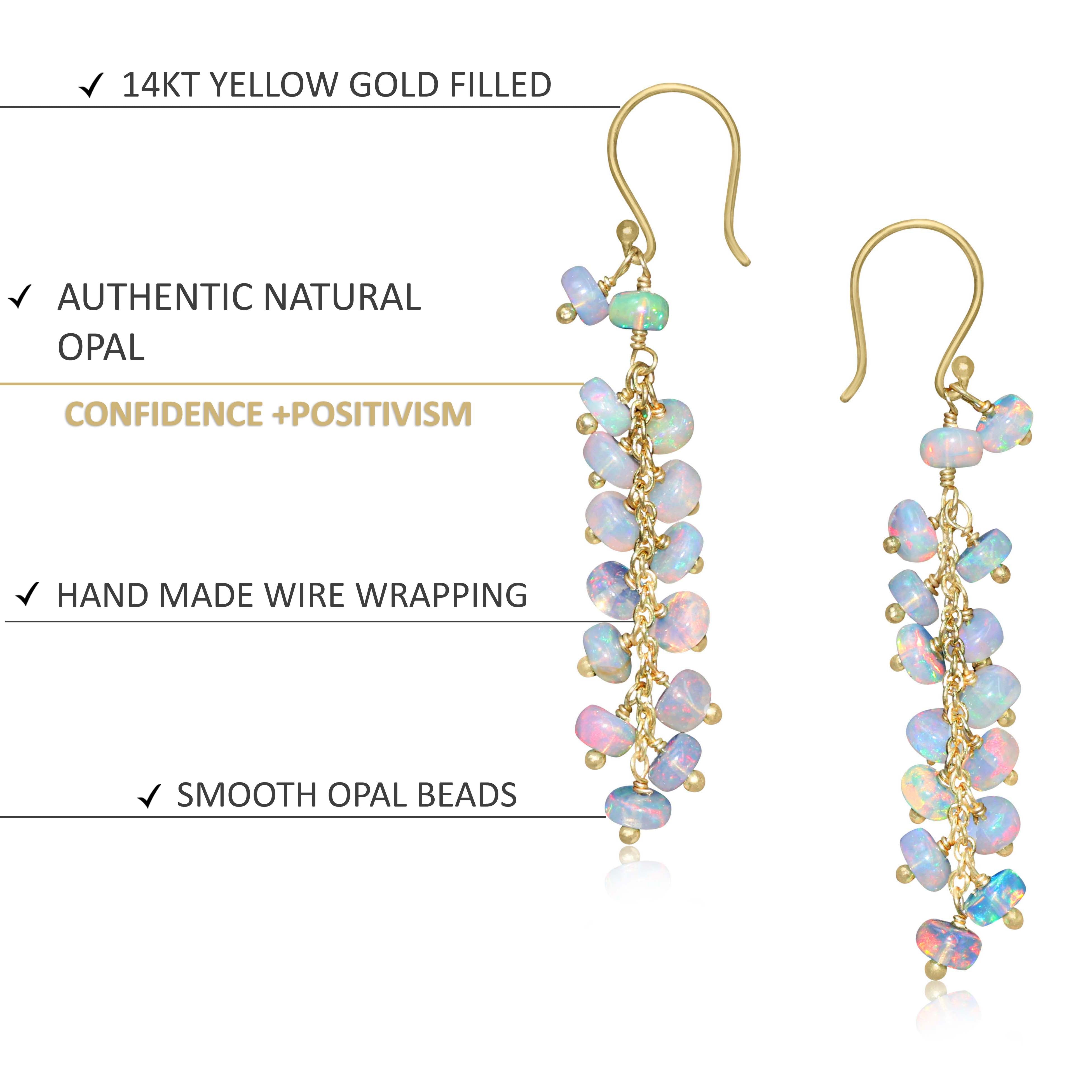 Natural White Opal Beaded Long Cluster Dangle Earrings for Women | Boho Chic Handmade Jewelry | Perfect for Weddings, Parties & Special Occasions