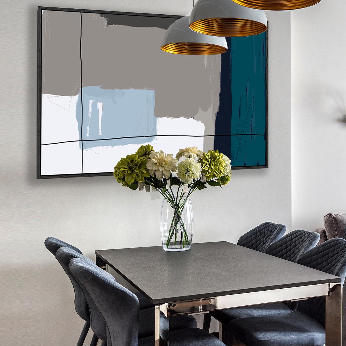 Modern Teal Geometric Abstract Art Framed Canvas Print - Perfect for Home Office, Living Room & Bedroom Wall Decor