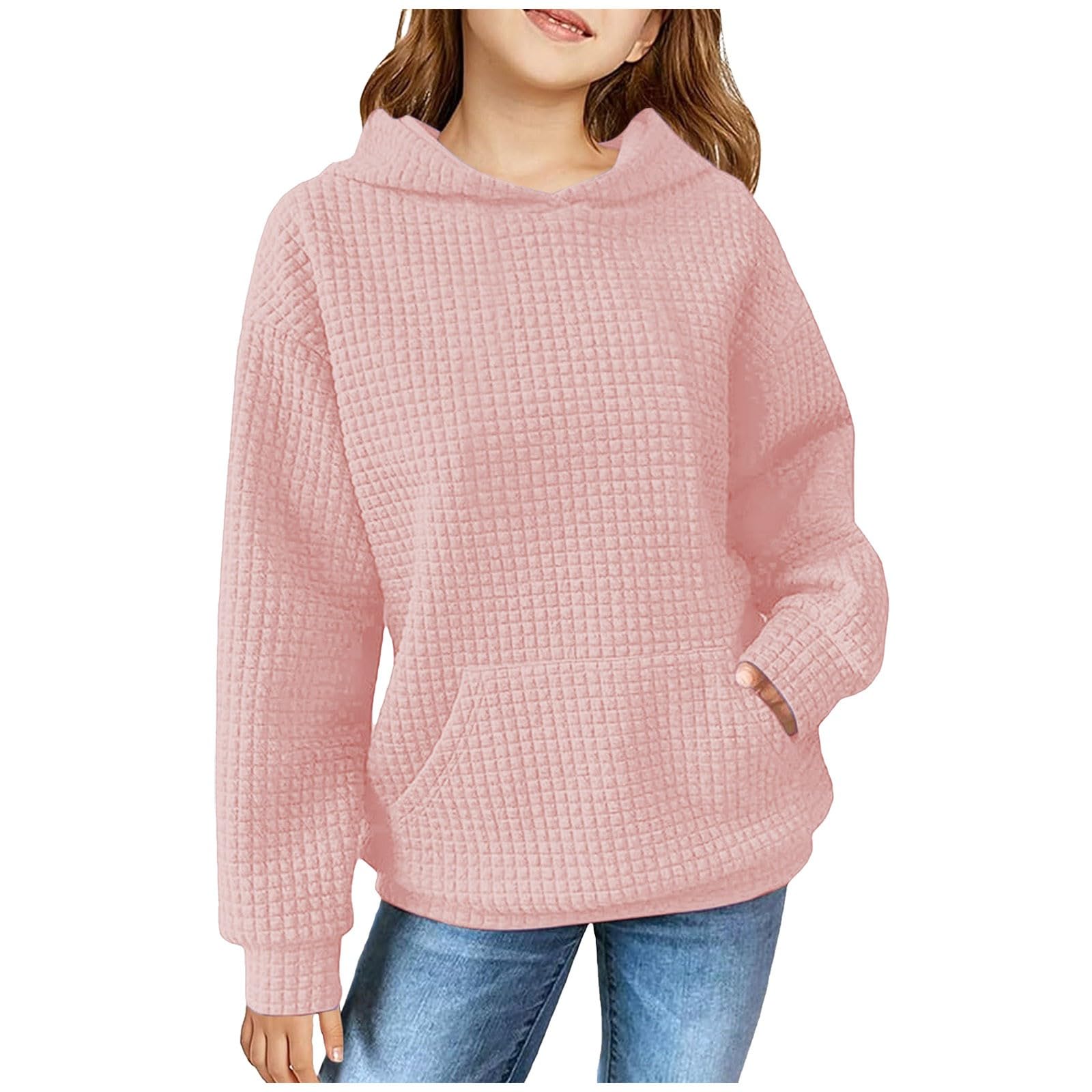 Trendy Preppy Waffle Hooded Sweatshirt for Teen Girls - Oversized Long Sleeve Cute Hoodie - Soft & Cozy Tween Girl Clothes for School, Casual Wear & Winter Fashion