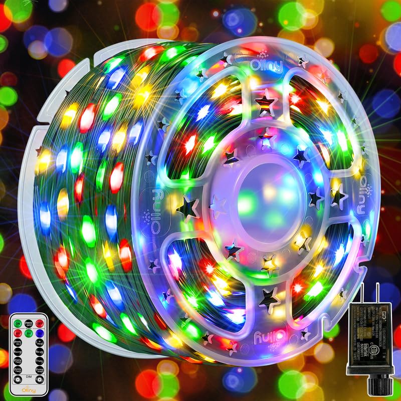 Ollny 198 FT 600 LED Outdoor Christmas Lights - Waterproof Plug-in String Lights with Remote Timer & 8 Lighting Modes - Multicolor Holiday Decor for Indoor/Outdoor Use - Perfect for Christmas Tree, House, Yard, and Party Decorations