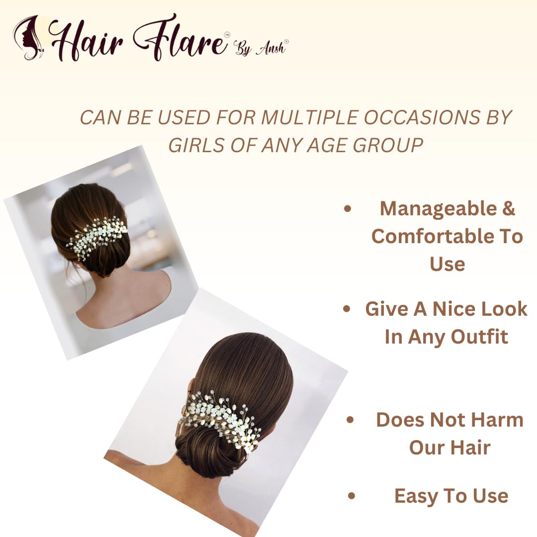 Elegant Floral Pearl Hair Bun Clip for Women & Girls - Wedding Bridal Hair Accessories with Artificial Flowers & Pearls - Stylish Hair Pins & Brooches for Hairstyle Decoration - Perfect for Bridal Parties, Prom & Special Occasions