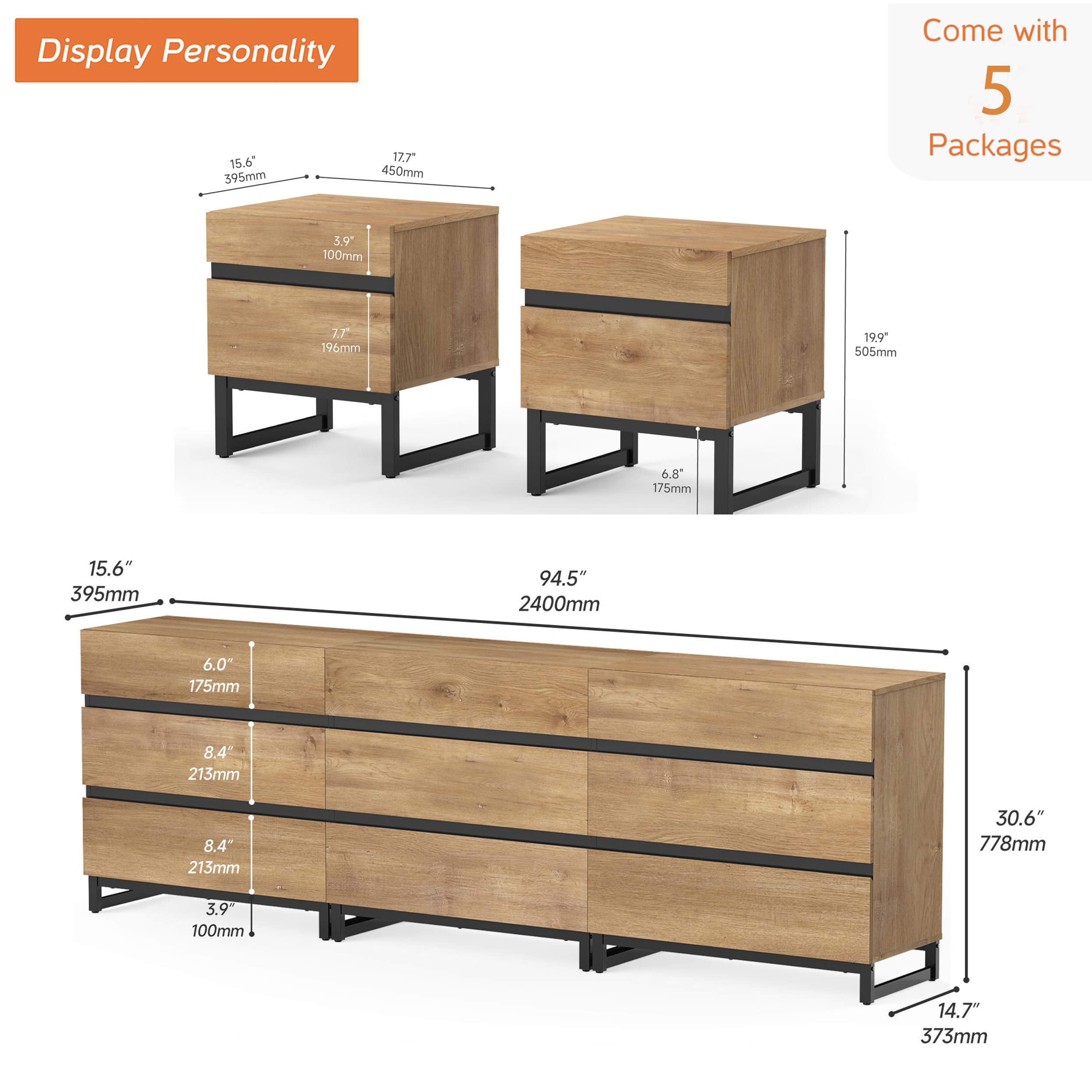 WAMPAT 3-Piece Bedroom Dresser Set - 94.5