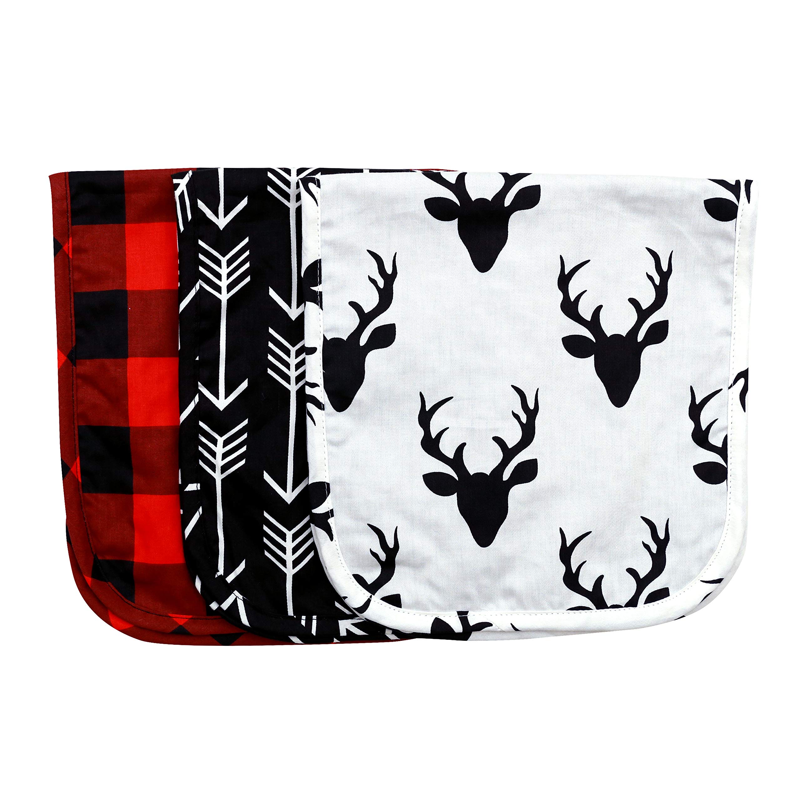 Soft Cotton Minky Baby Burp Cloths for Boys & Girls - Absorbent Woodland Nursery Decor (Buffalo Plaid Woodland Collection) - Perfect for Feeding, Burping & Spit-Up Protection