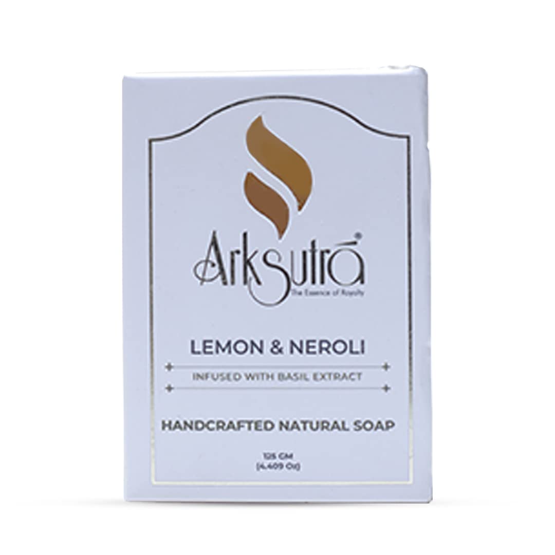 Arksutra Handcrafted Lemon & Neroli Soap with Basil Extract - Natural Exfoliating Bar Soap for Refreshing Skin Care | Perfect for Shower, Bath & Gift Sets