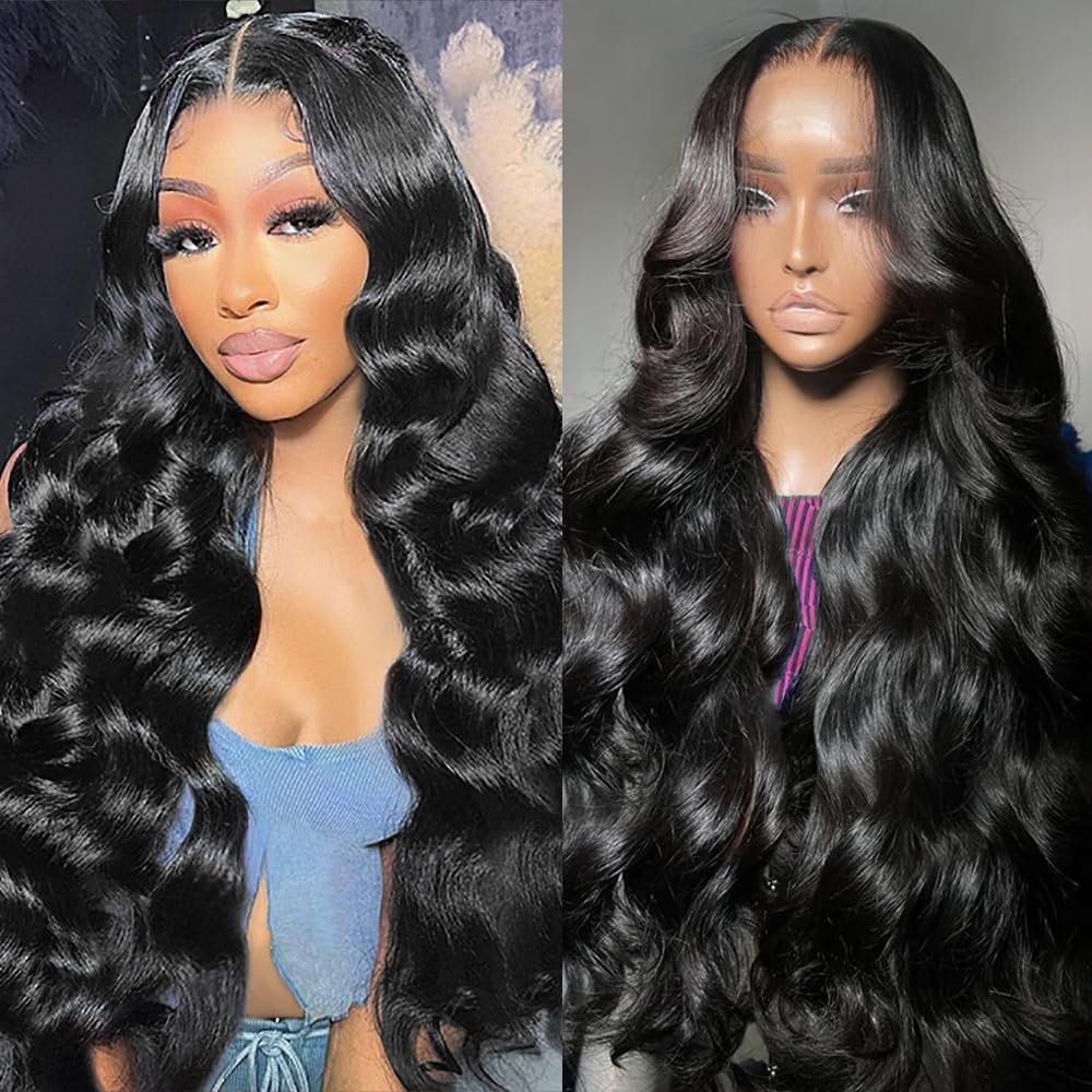 Ainmeys 28inch 13x6 Body Wave Lace Front Wigs Human Hair 250% Density Pre Plucked HD Transparent Lace Frontal Wig - Natural Black Women Human Hair Wigs 10A Glueless with Baby Hair for Daily Wear, Parties & Special Occasions