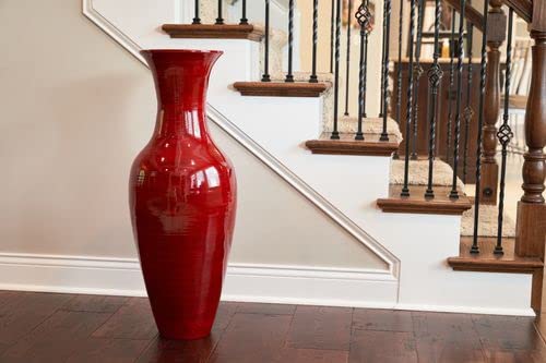 36-Inch Green Floral Classic Bamboo Floor Vase - Handmade Home Decor for Dried Flowers, Branches & Fillers | Elegant Dining Room & Living Room Centerpiece (Mahogany Red) | Perfect for Farmhouse, Boho & Modern Interior Design