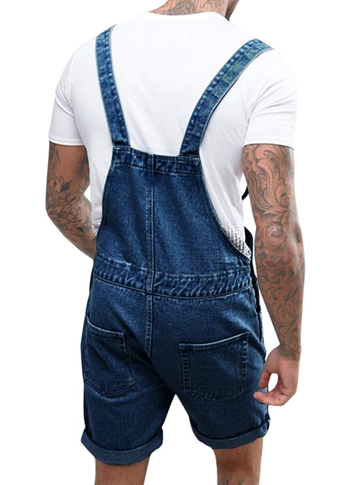 Runcati Men's Denim Shorts Bib Overalls - Loose Fit Jean Romper with Button Pockets | Casual Summer Jumpsuit for Outdoor Activities, BBQ Parties & Streetwear Fashion