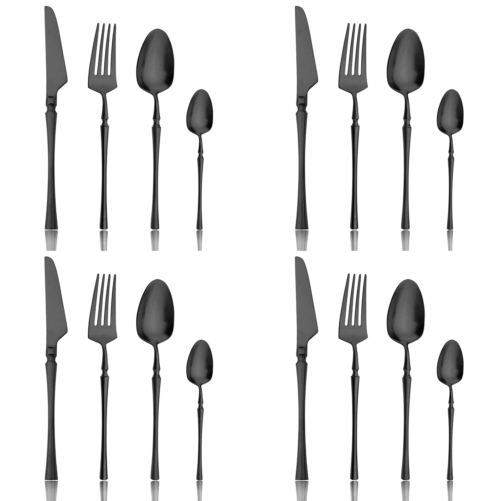 16-Piece Matte Black Flatware Set - 18/10 Stainless Steel Cutlery with Unique Handle Design - Dishwasher Safe Silverware for Restaurants, Home Kitchen, Wedding & Holiday Gifts - Perfect for Fine Dining, Dinner Parties & Everyday Use