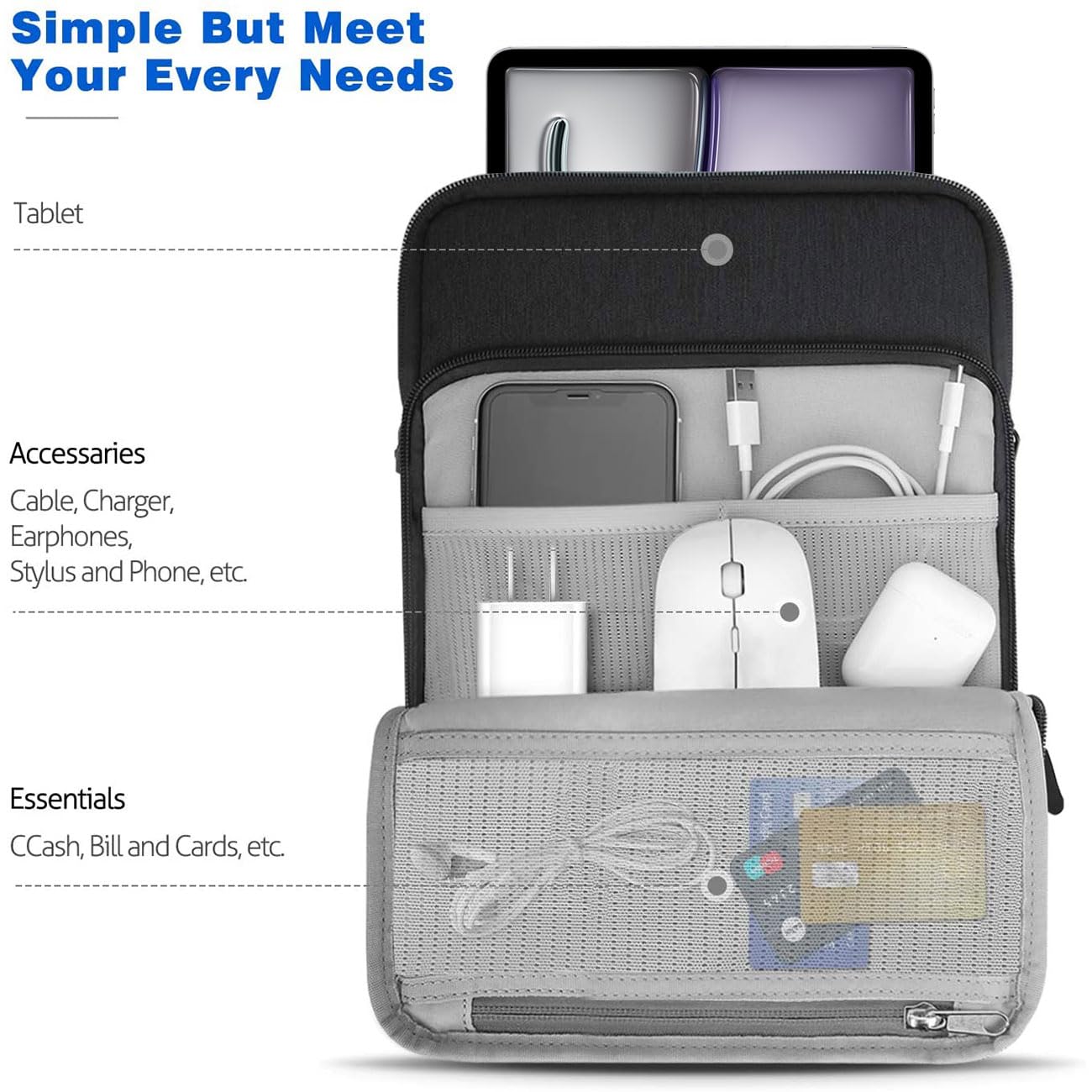 13-13.3 Inch Tablet Sleeve Case Shoulder Bag - Compatible with iPad Pro 13