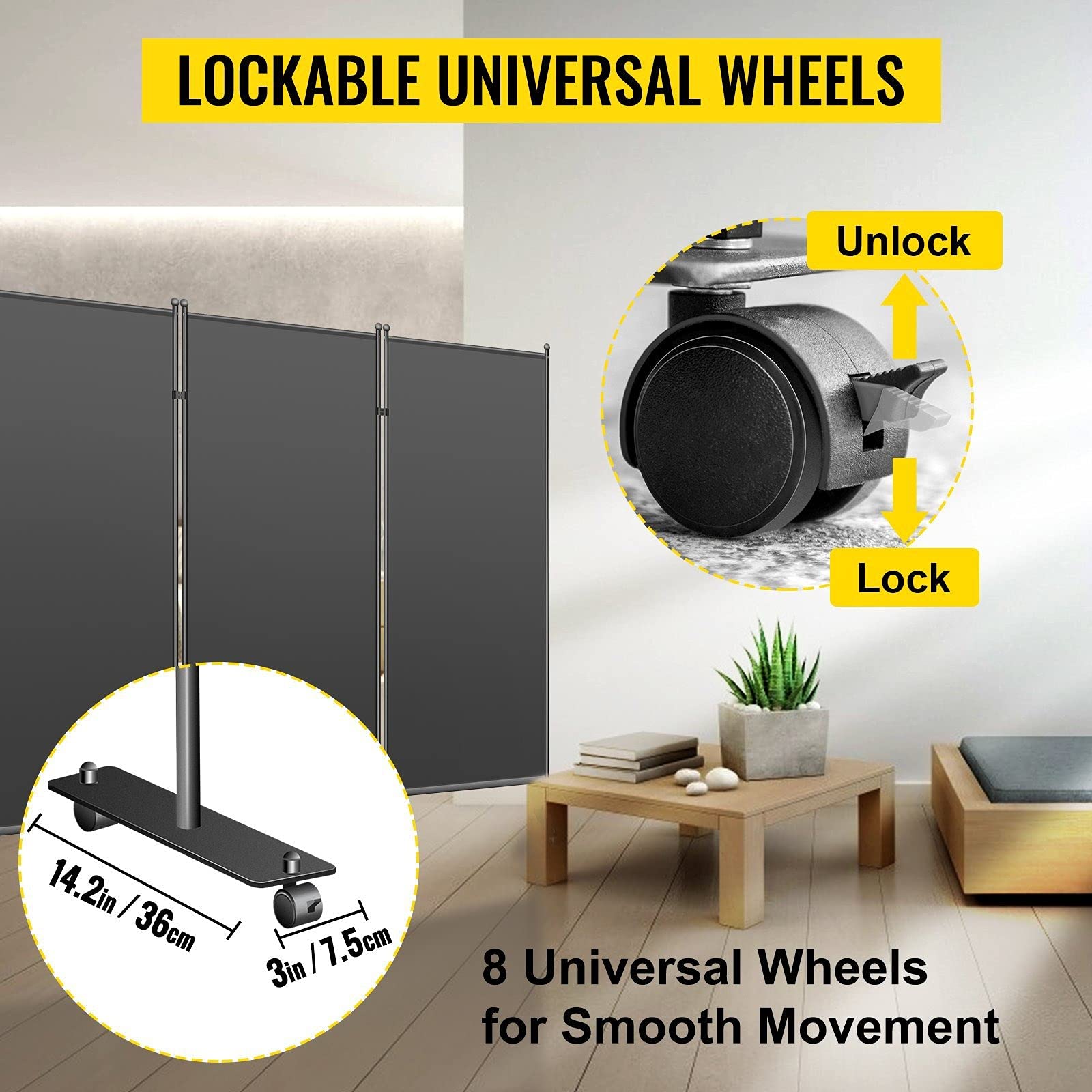 3-Panel Room Divider on Wheels - 102