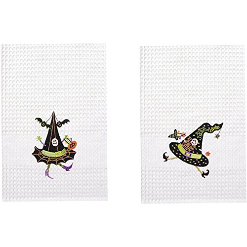 C&F Home Ms. Webs Waffle Weave Kitchen Halloween Towel Set - White, Decorative Kitchen Towels for Halloween Decor, Perfect for Kitchen, Dining, and Party Decorations