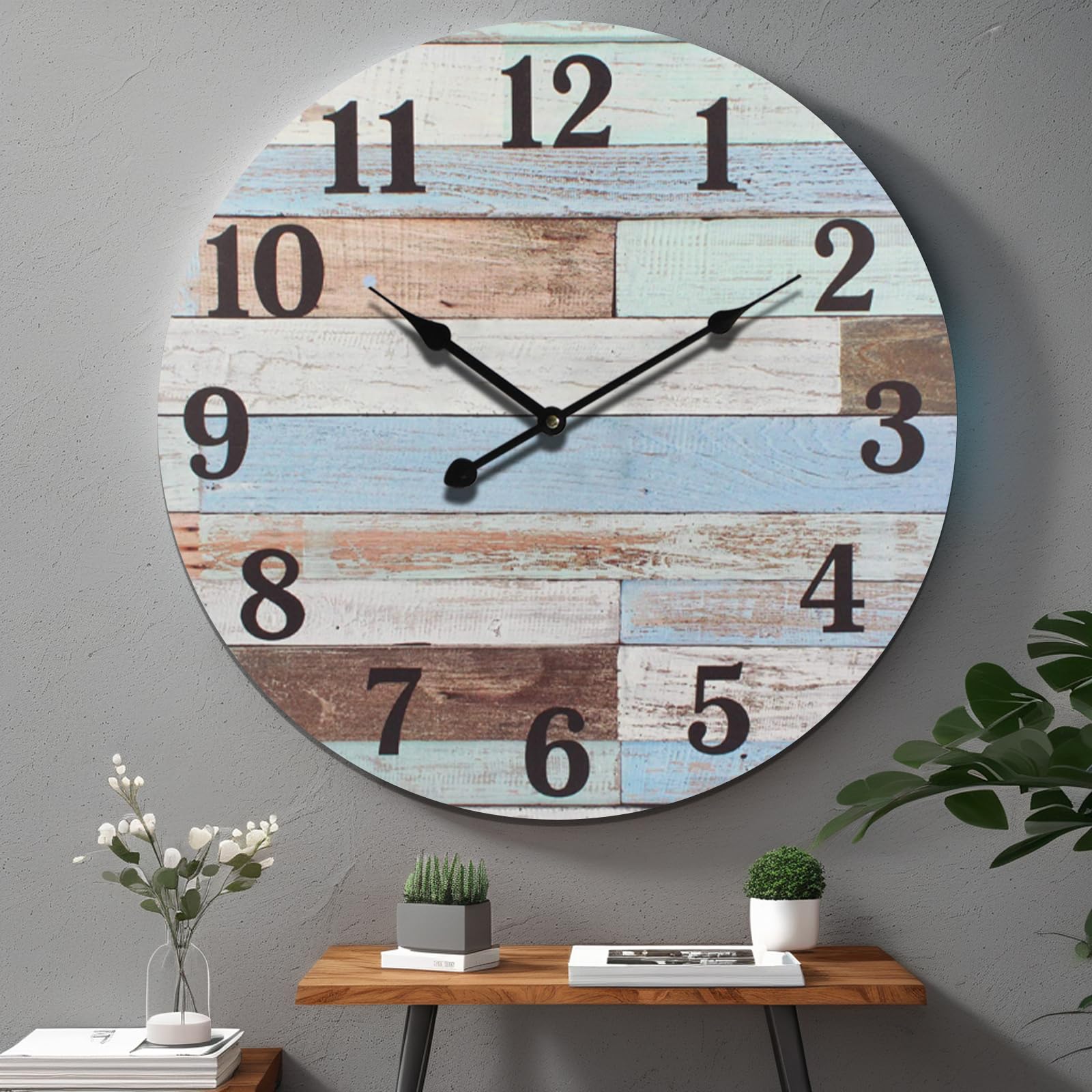 24 Inch Vintage Coastal Worn Blue Round Wall Clock - Farmhouse Decor for Kitchen, Living Room, Bedroom, Office & Patio - Perfect for Beach House, Cottage & Rustic Home Décor