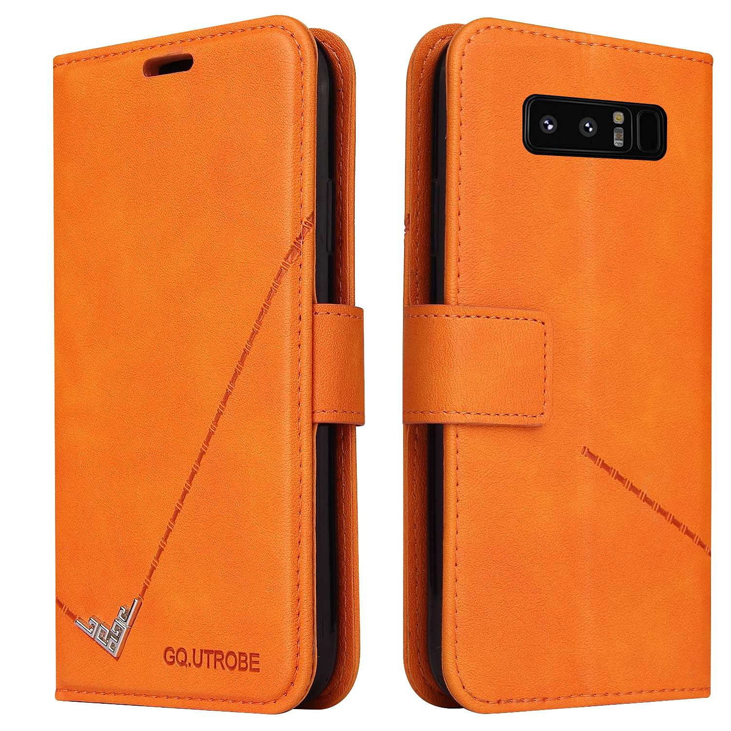 Premium Leather Wallet Case for Samsung Galaxy Note 8 - Magnetic Kickstand, 3 Card Slots, Shockproof Protection | Perfect for Business, Travel & Everyday Use (Orange)