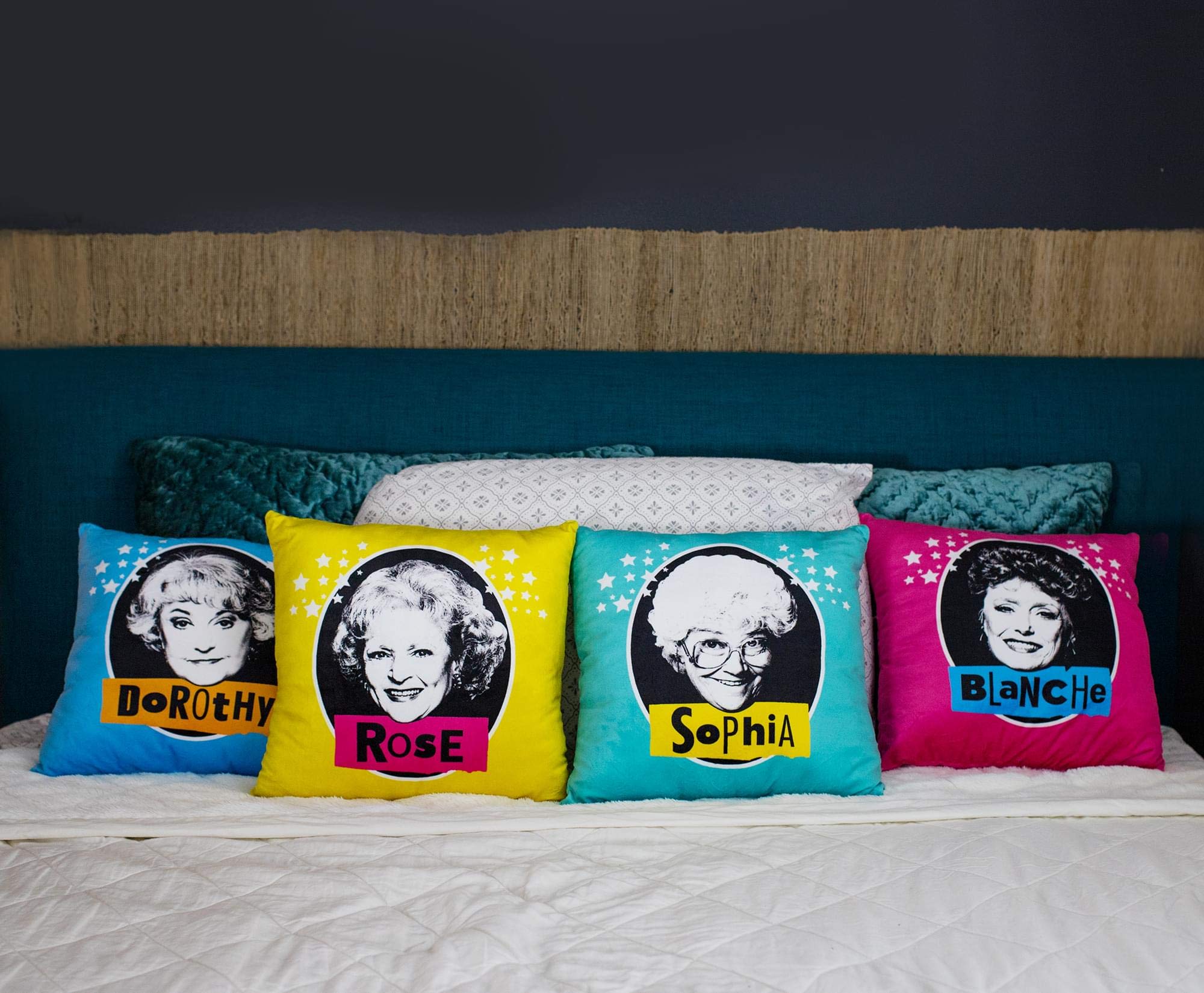 JUST FUNKY The Golden Girls 14-Inch Decorative Throw Pillow Set of 4 | Square Accent Cushions for Sofa, Couch & Bed | Living Room & Bedroom Decor | Perfect for TV Lounging & Home Styling