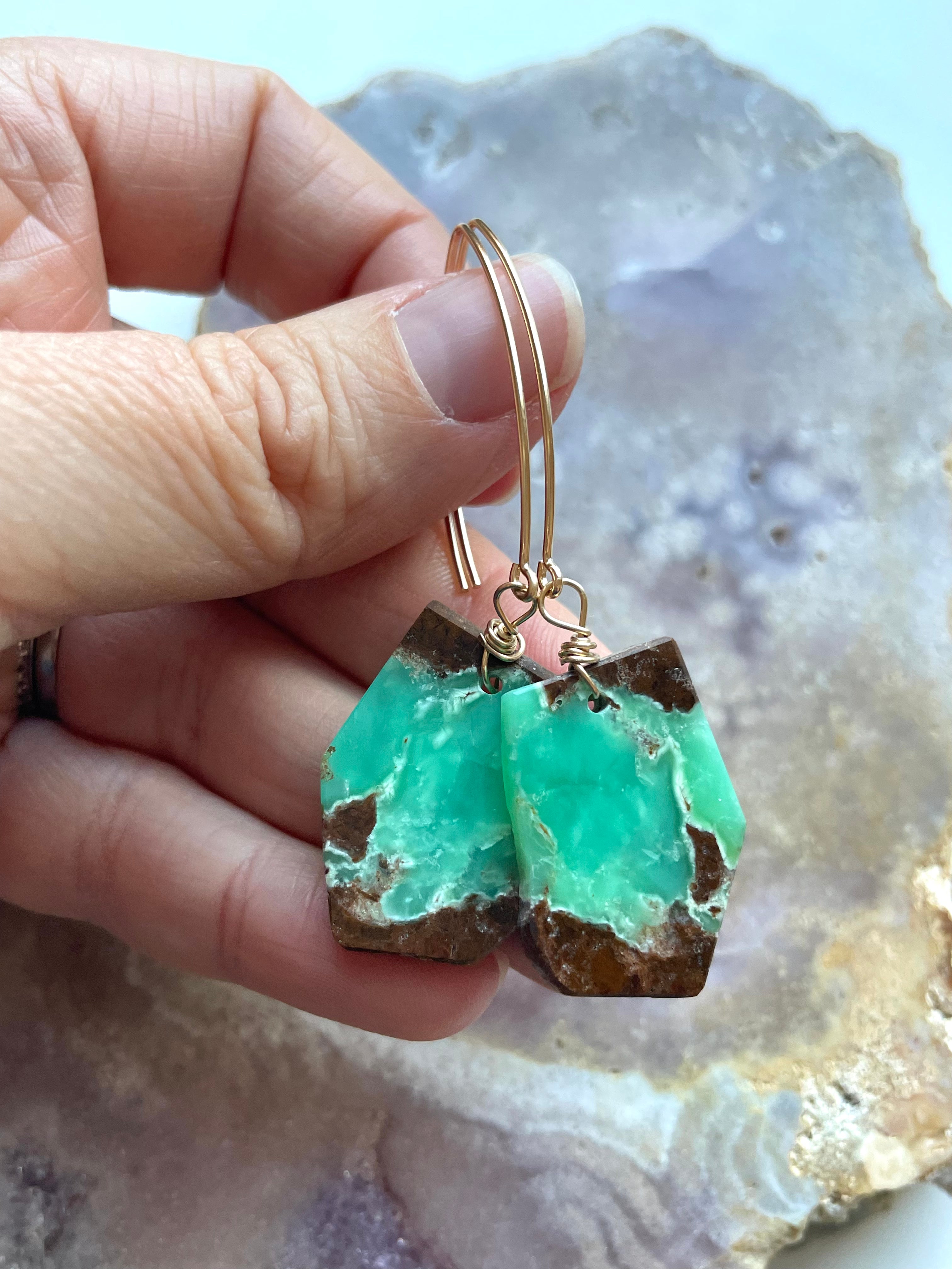 Stunning Chrysoprase Statement Earrings in Gold Fill - Elegant Dangle Earrings for Women, Perfect for Parties, Weddings & Special Occasions