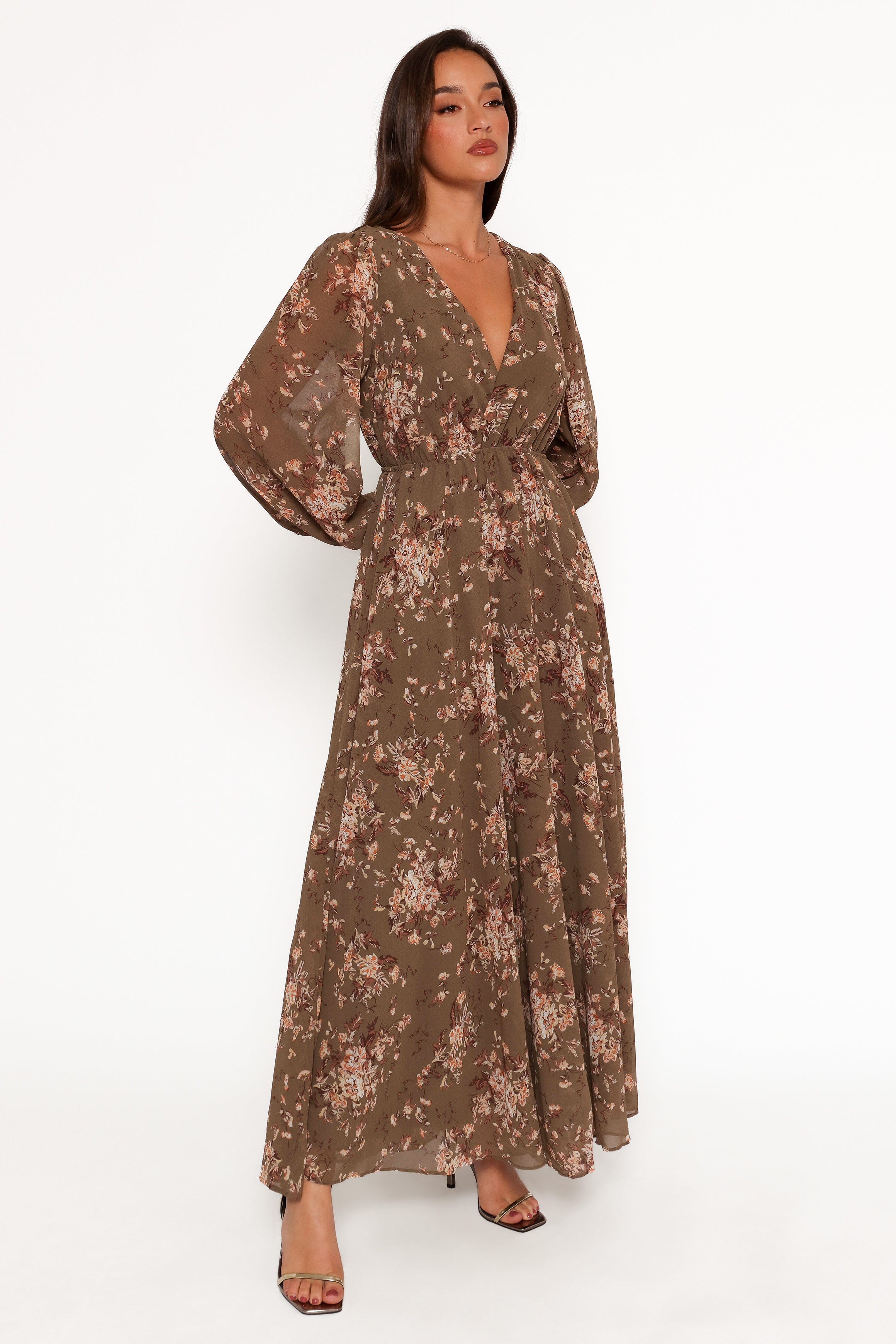 Anisa Maxi Dress - Olive Floral Print Long Summer Dress for Women | Boho Chic Flowy Beach Dress for Vacation, Party & Casual Wear
