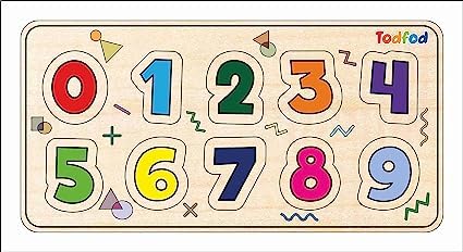 TodFod Wooden Number Puzzle Toy for Kids - 0 to 9 Educational Counting Learning Board with Knob Handle & Colorful Pictures | Montessori Math Game for Toddlers, Preschool Classroom & Homeschooling Activities
