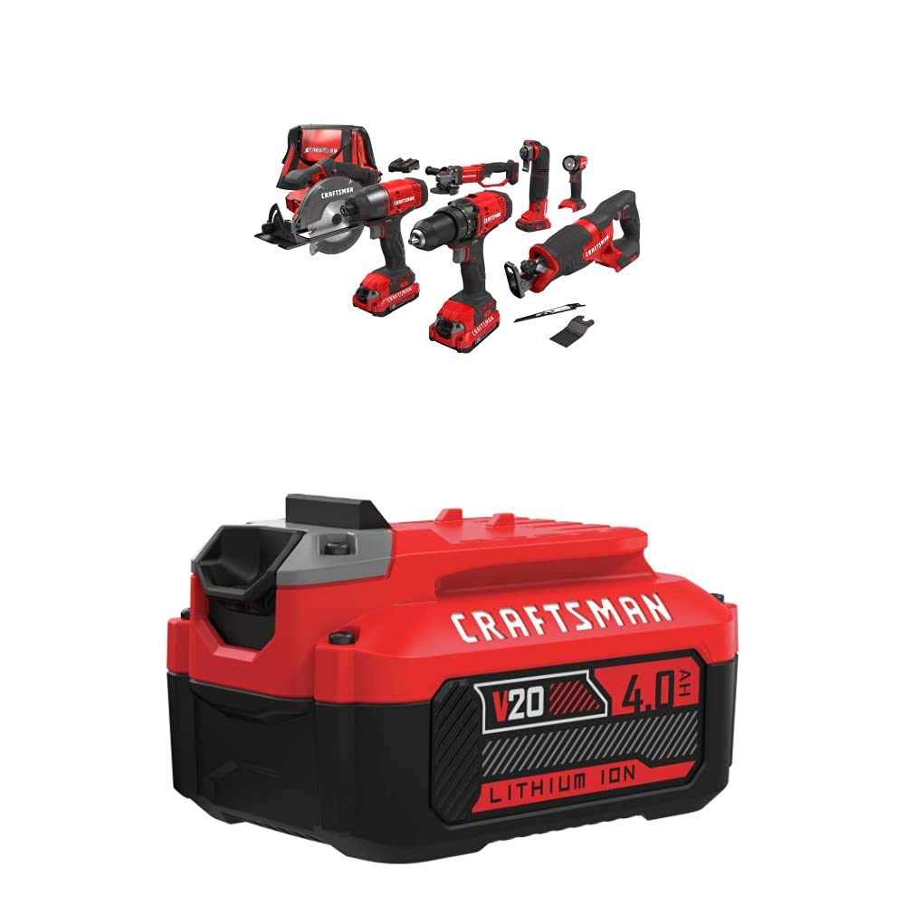 CRAFTSMAN 20V MAX Cordless Drill Combo Kit with 7 Tools & 2 Lithium-Ion Batteries (4.0Ah) - CMCK700D2 & CMCB204 - Perfect for DIY Projects, Home Repairs, and Professional Construction Work