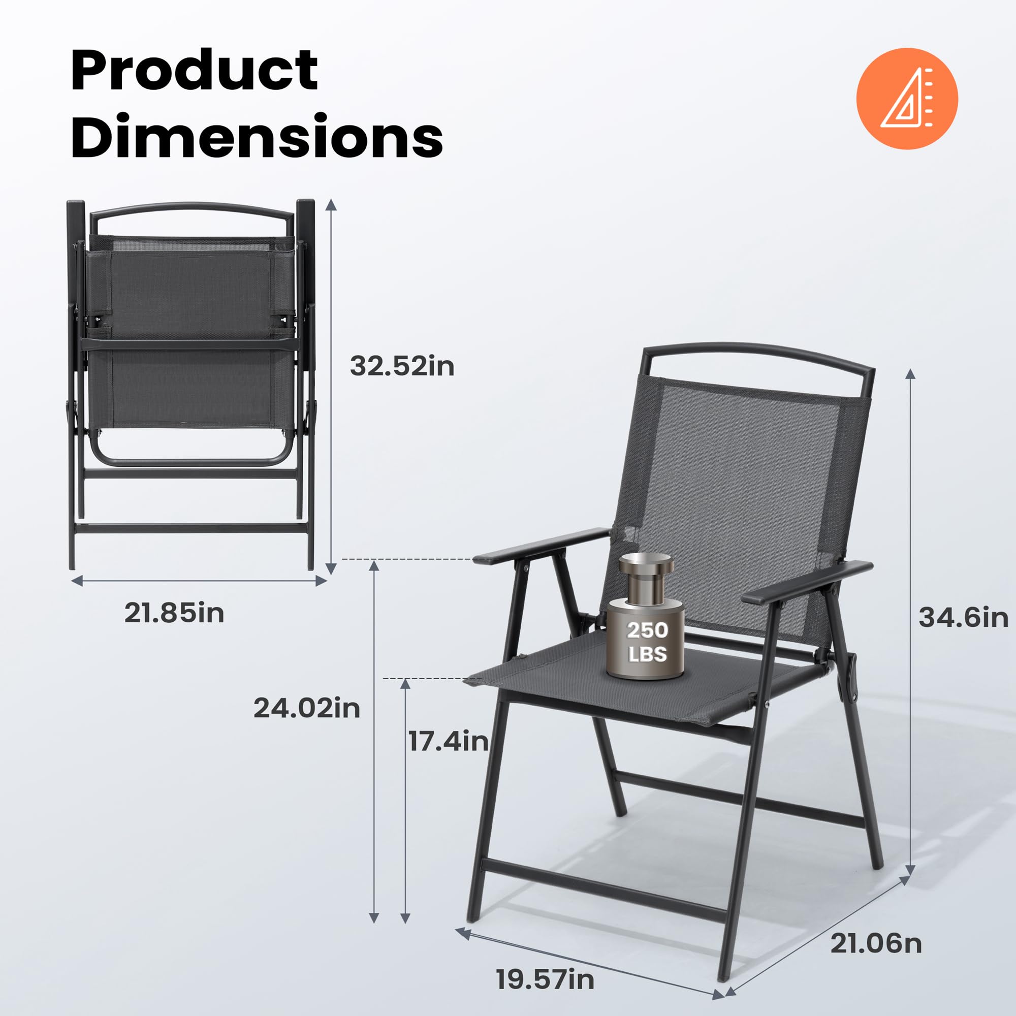Pellebant Set of 4 Outdoor Folding Chairs with Armrests - Lightweight Patio Dining Chairs for Camping, Beach, Backyard, Garden & Poolside - Weather-Resistant Gray Furniture - Perfect for Outdoor Entertaining & Relaxation