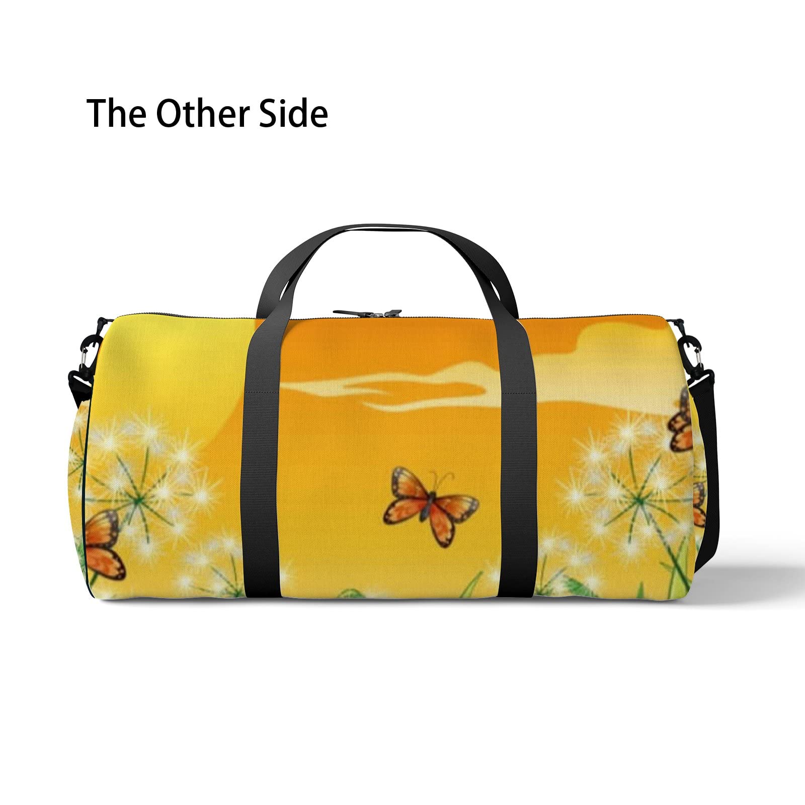 Orange Sunset Butterfly & Dandelion Waterproof Gym Tote Bag with Shoulder Strap & Zipper Pockets - Unisex Sports Bag for Travel, Workout & Storage | Perfect for Gym, Beach & Daily Commute