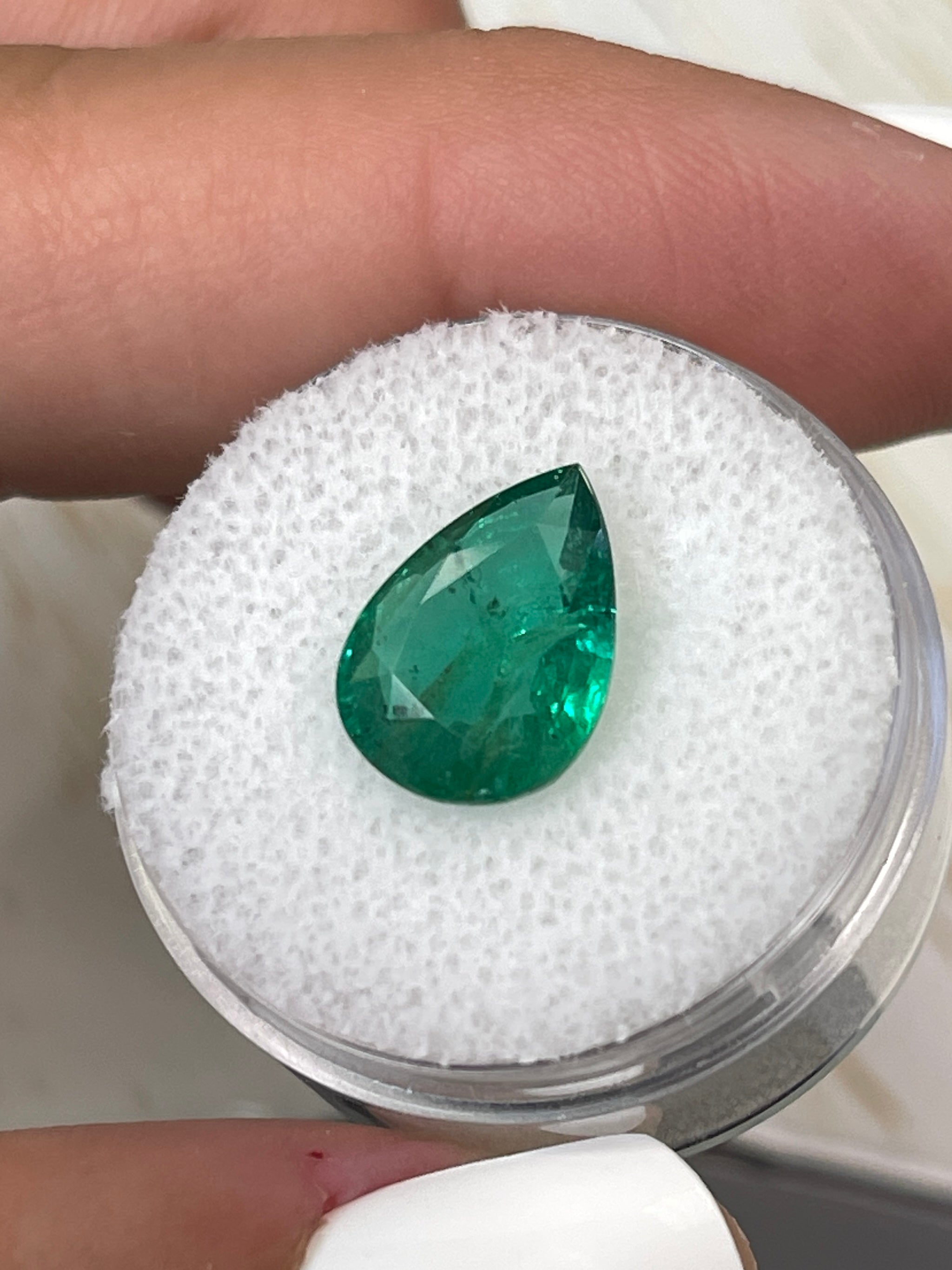 3.44 Carat Natural Zambian Emerald Pear Cut Loose Gemstone - 13x9mm Freckled Green Emerald for Jewelry Making, Engagement Rings & Collector's Gems